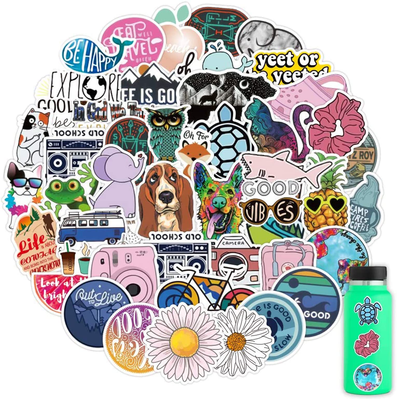 ELEDCON Waterproof Vinyl Stickers Cute Water Bottle Stickers for Girls Beach Inspirational Stickers for Kids Laptop Stickers for Teen Girls Stickers Pack for Teachers Students Teens (Ins style)