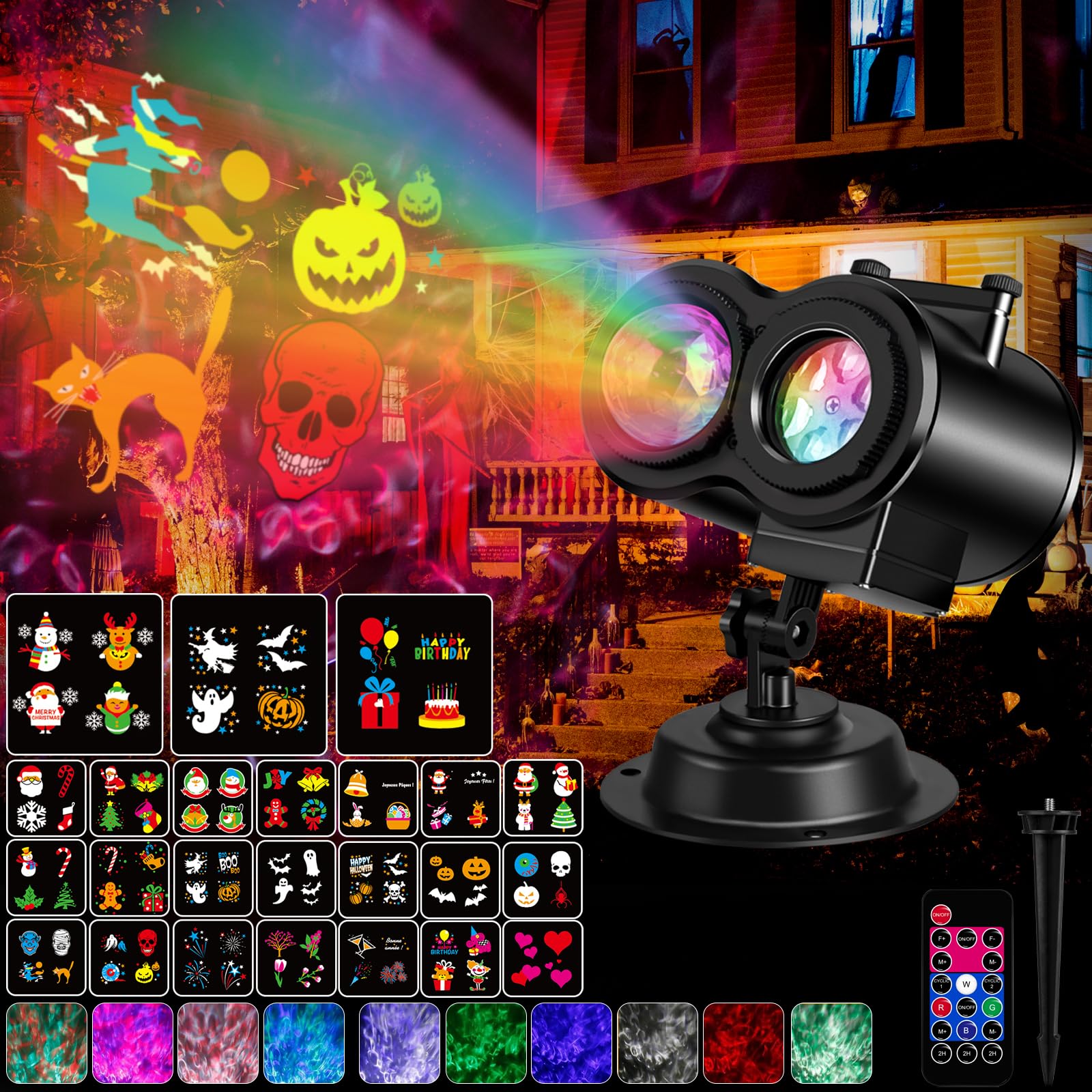 LED Projektor Weihnachten,Halloween Projektor outdoor mit 24 Dias und Ocean Wave Effect,Weihnachtsdeko Aussen IP44 wasserdicht Christmas Lichter für Weihnachten,Halloween,Geschenk