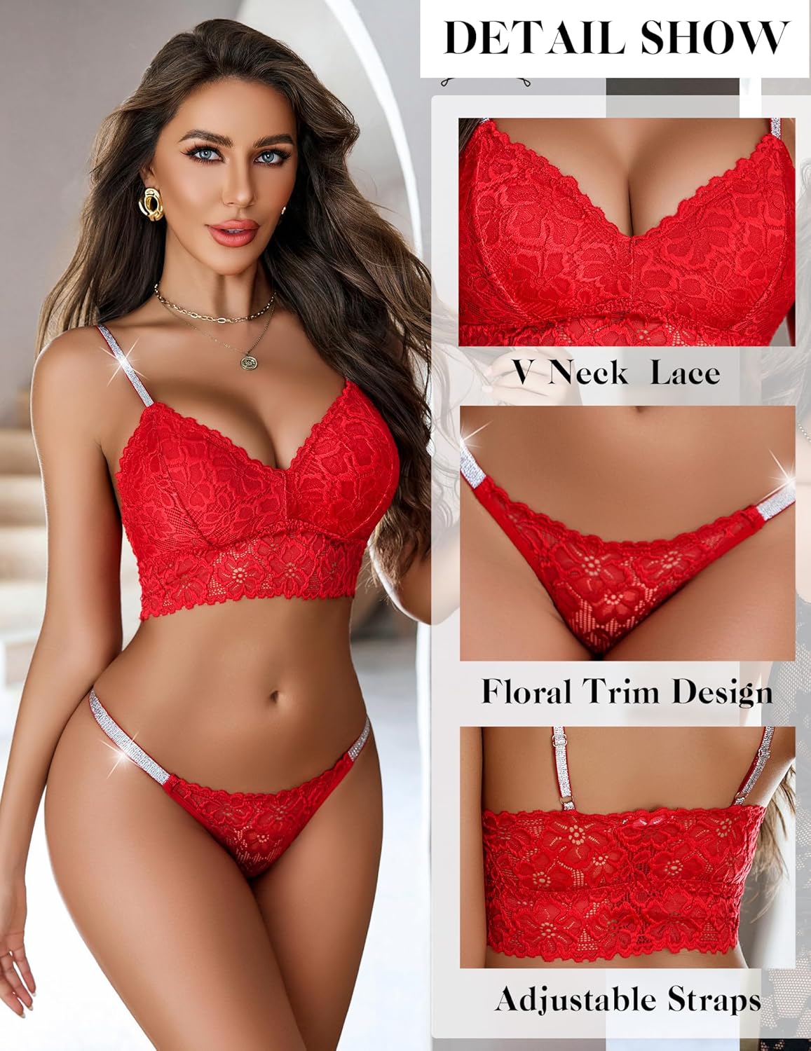 Avidlove Lingerie Set for Women Lace Bra and Panty Set Two Piece Sheer Bralette S-XXL - Image 2