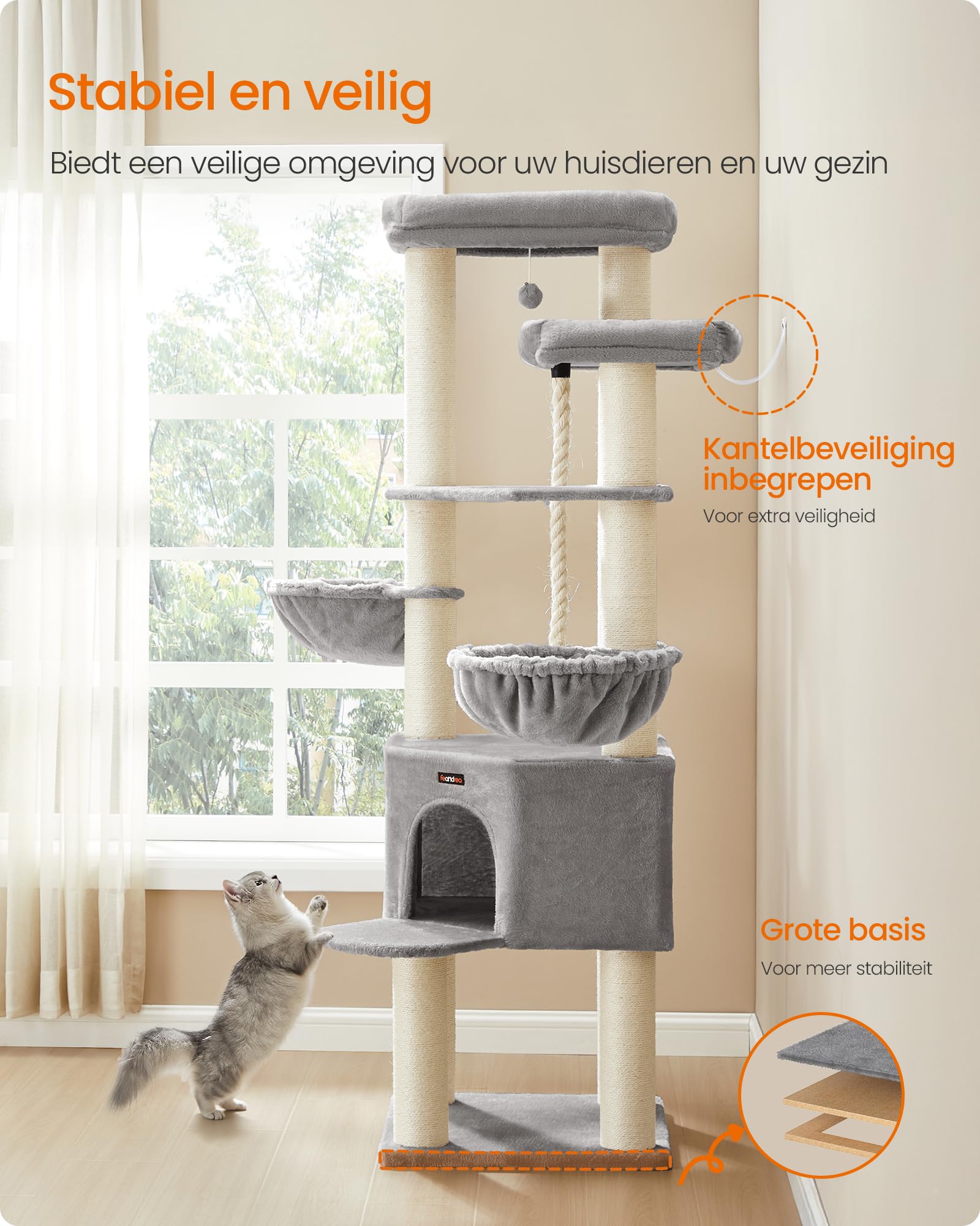Goedkoop Feandrea Kattenboom 101 Cm - XL Kattentoren Voor Grote Katten Tot 20 Kg Beige