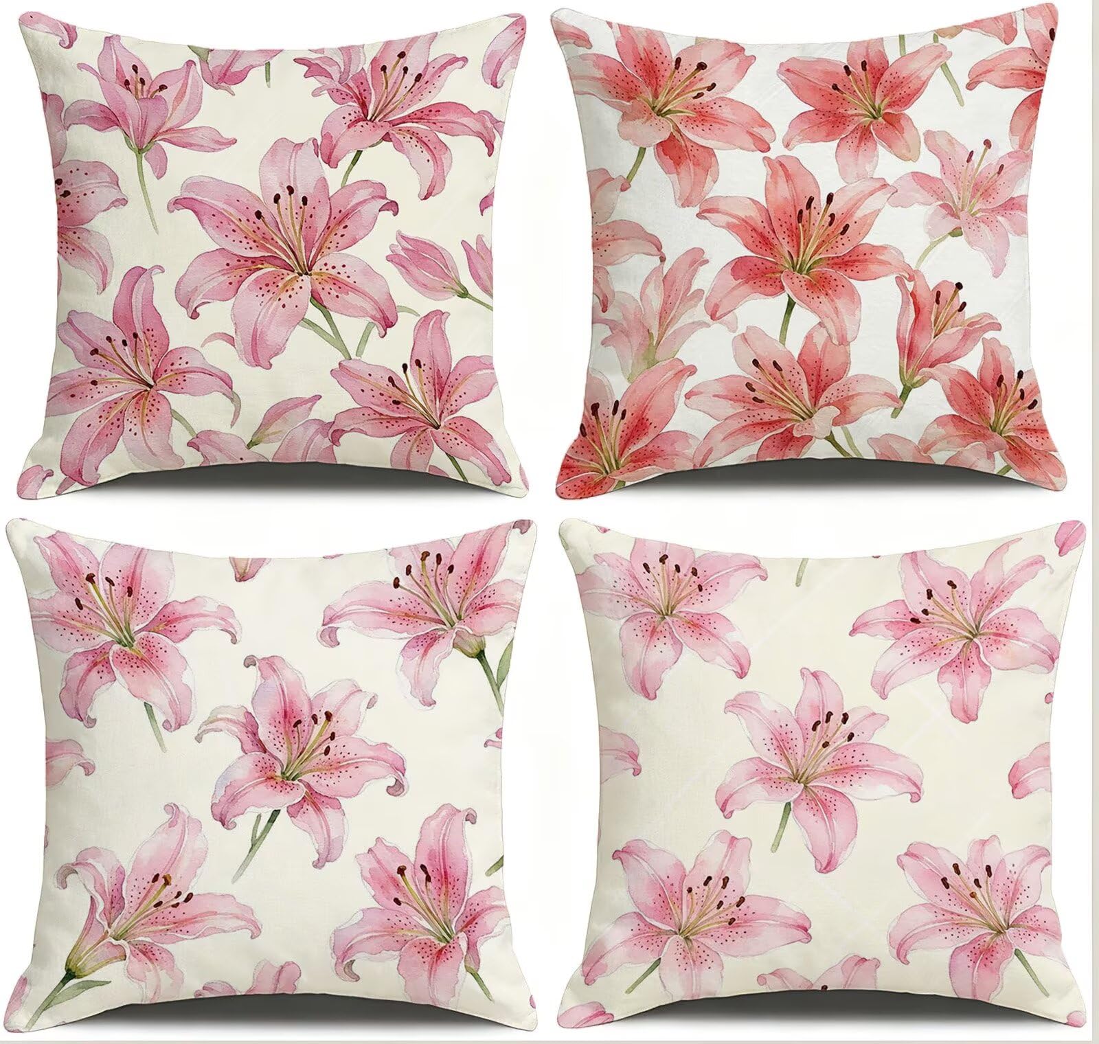 Rosa Federe Cuscini Divano 60x60cm, Cuscini da Esterno Set de 4, Cod-107 | Velour Copricuscini Decorativi Letto Arredo, per Letto, Soggiorno, Giardino, Esterno, Casa Decorazione Set di 4 Giglio