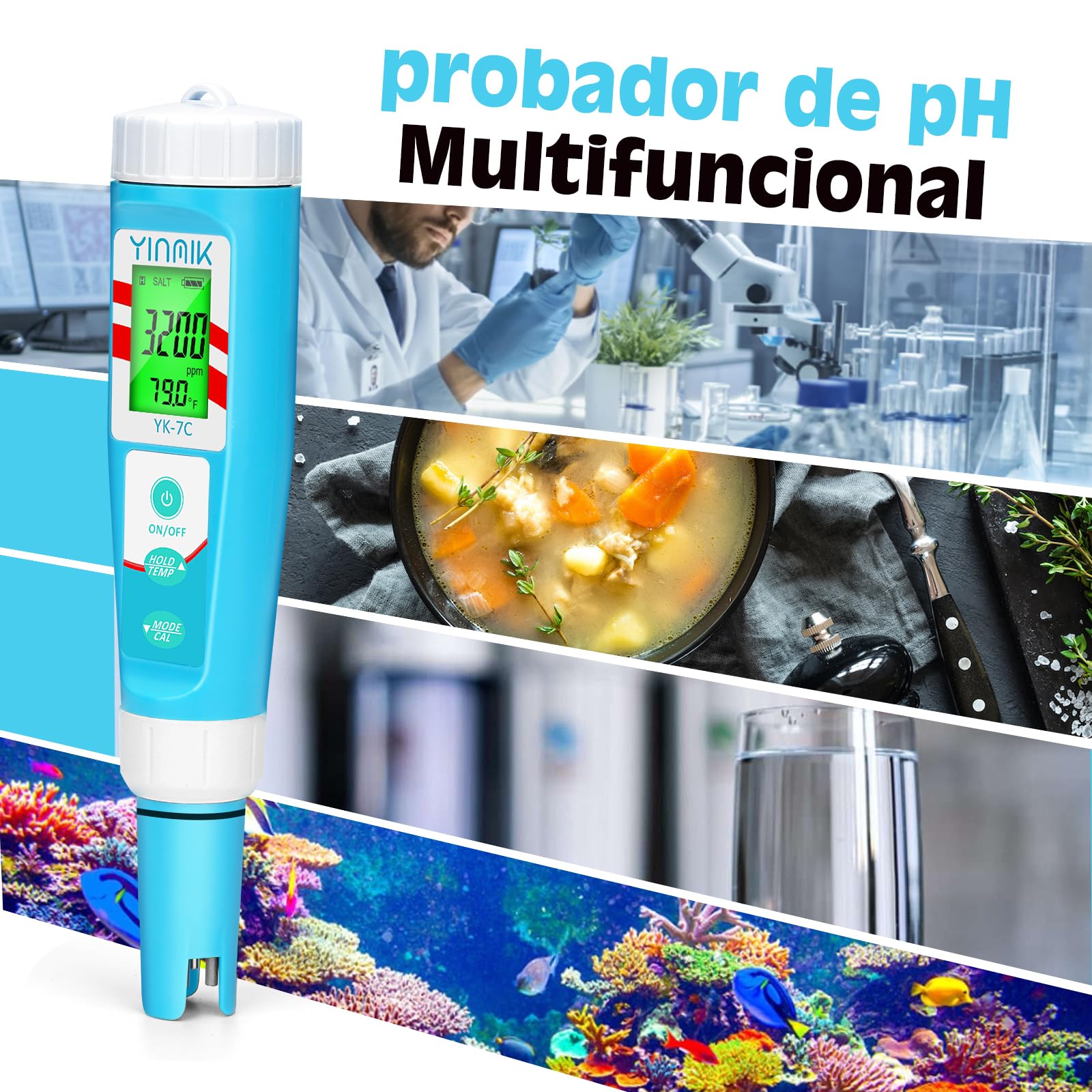 YINMIK Medidor Cloro Piscina Digital, Kit Cloro y pH para Piscina y Acuario
