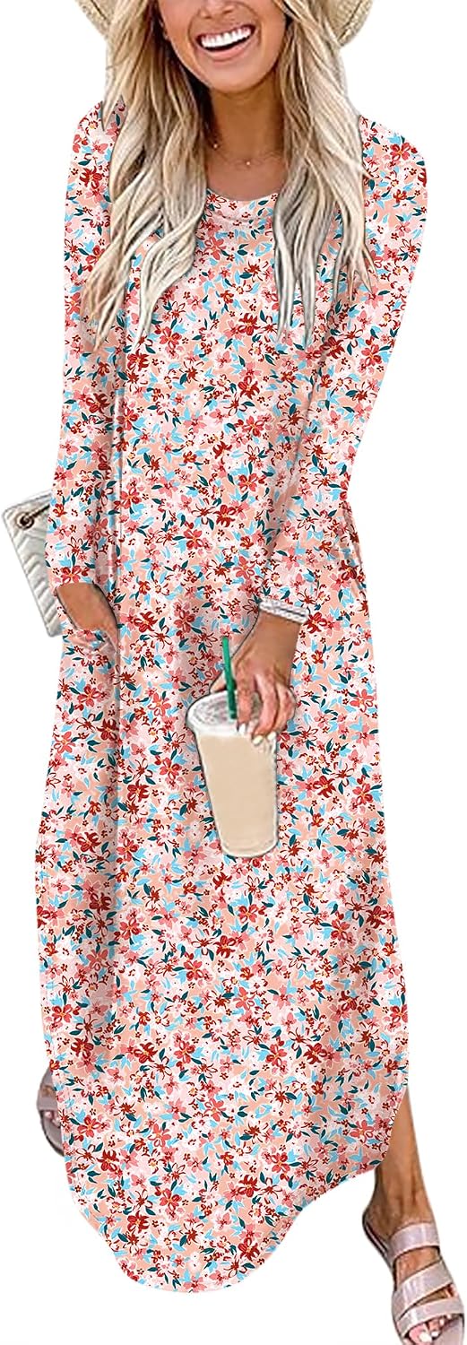 ANRABESS Women's Long Sleeve Fall Maxi T-Shirt Dress with Pockets