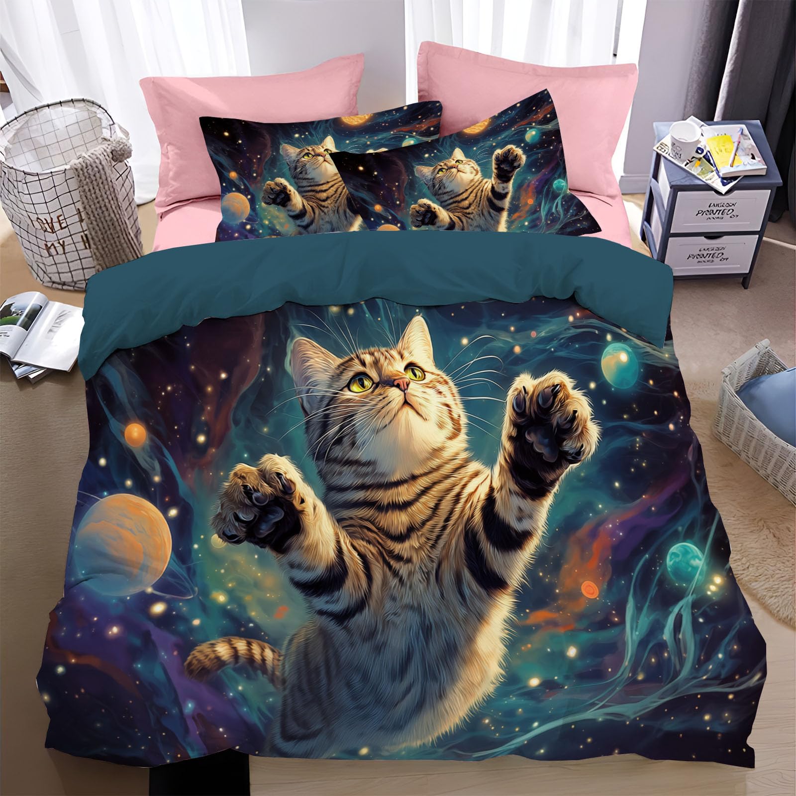 Housse de couette 240x260 chat étoilé pour des nuits douces et sereines