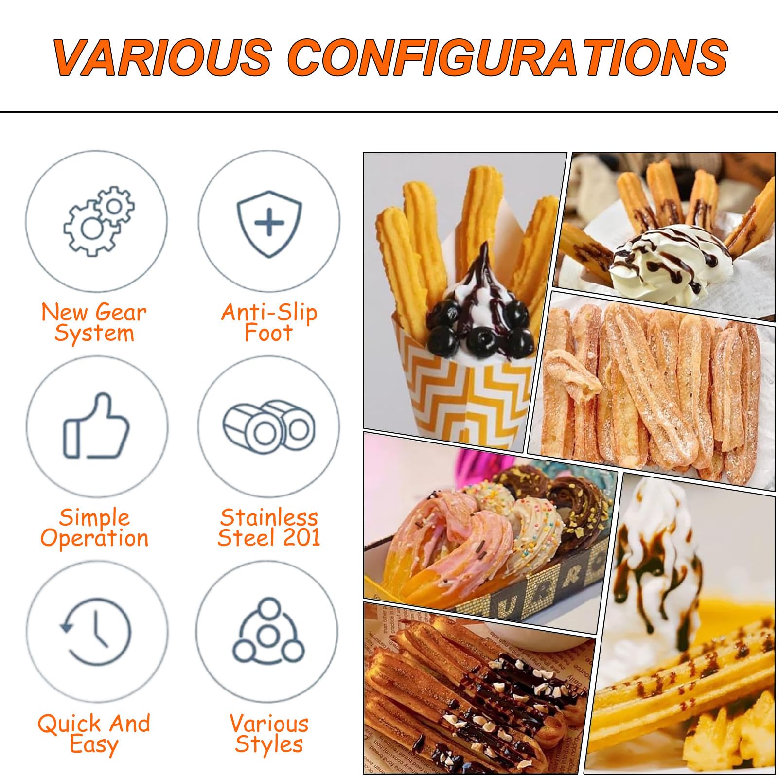 MáQuina Para Hacer Donas EspañOlas Manuales De Acero Inoxidable, MáQuina Comercial Vertical Para Churros Con 5 Boquillas Para Uso DoméStico En Restaurantes