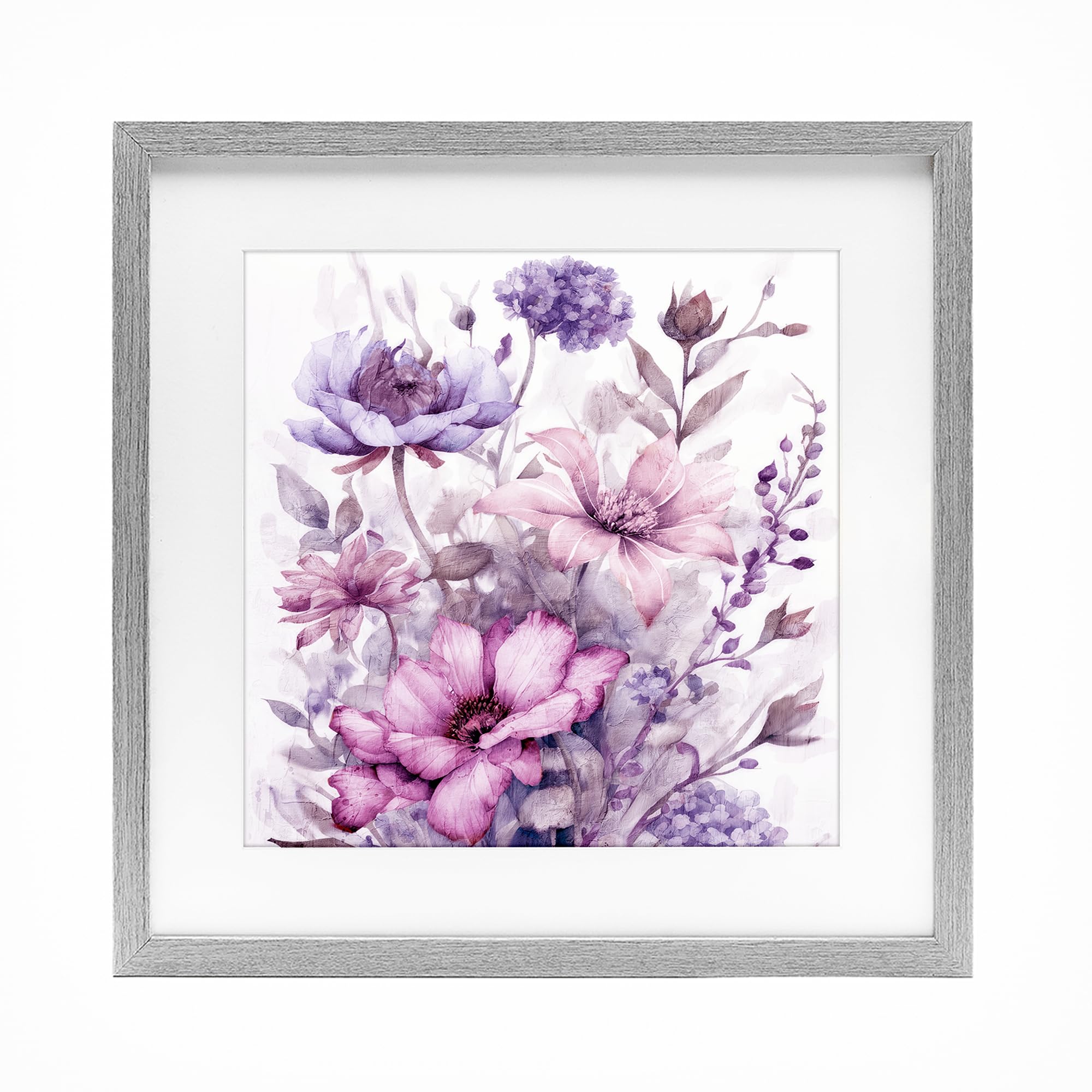 Stupell Industries Purple Blush Floral Bouquet 'Purple & Blush Florals', Framed Print Under Glass, Gray, 13 X 13 Inches, Easy To Hang And Sturdy, Made In Usa, By Kim Allen