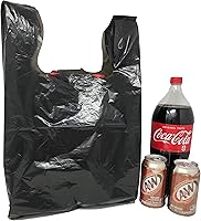 Vista 4 de Compras de comestibles Bolsas de plástico para camisetas lisas 12" x 7" x 21" (negro, 150)