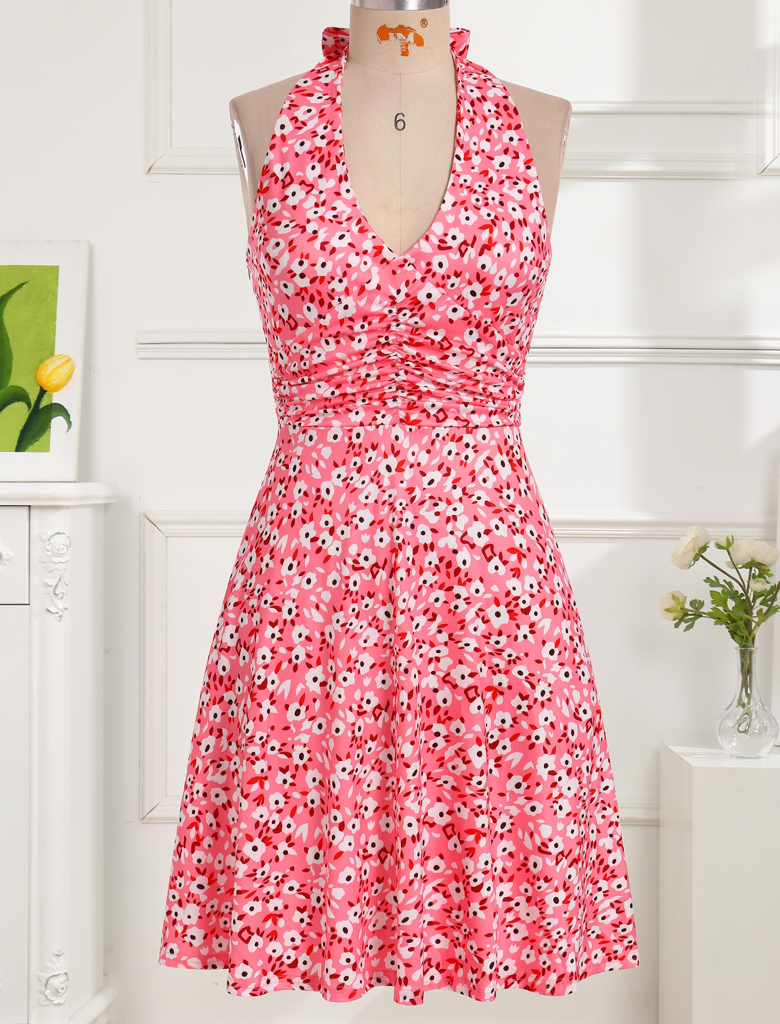 IDOPIP Abito da cocktail da donna, senza maniche, con scollo a V, con scollo a V, linea ad A, elegante, da sera, per matrimoni, feste, vacanze