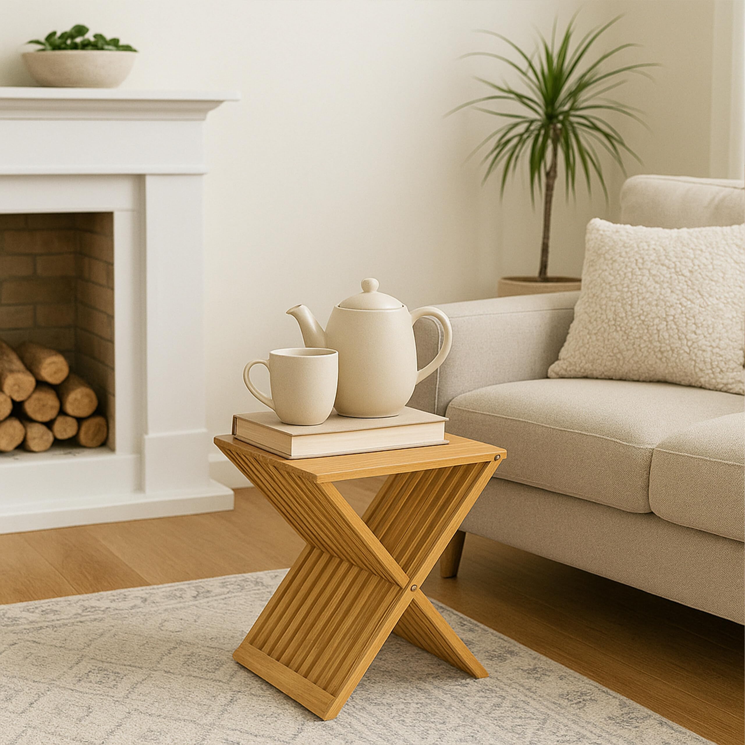 Relaxdays Porte-Plantes, Pliable, pour Votre trésor Vert préféré, en Bambou, H x L x P : 44 x 40 x 33 cm, Nature