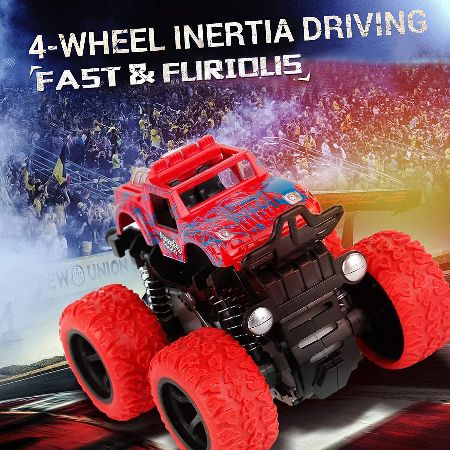 VELOCIOUS 4WD Mini Monster Trucks Friction Powered Cars for Kids Big Rubber Tires Baby Boys Super Cars Blaze Truck Children Gifts Toys (Set of 2pc) 2