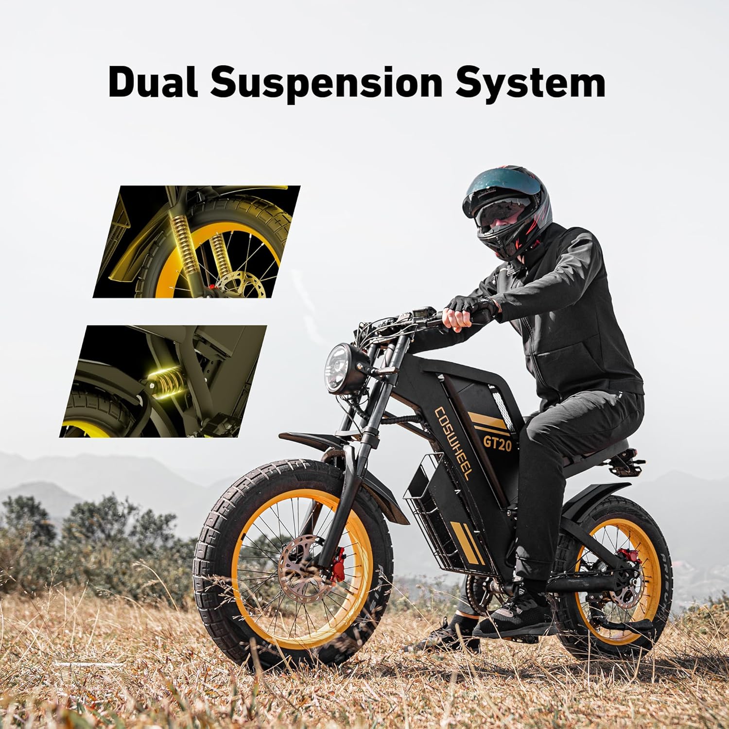 COSWHEEL 2000/4000W Electric Bike for Adults, 32/40MPH Max Speed, 48V 25/40Ah Battery, 20" Fat Tire Electric Dirt Bike, Dual Hydraulic Brakes, Full Suspension Ebike for Commuting & Off-Road