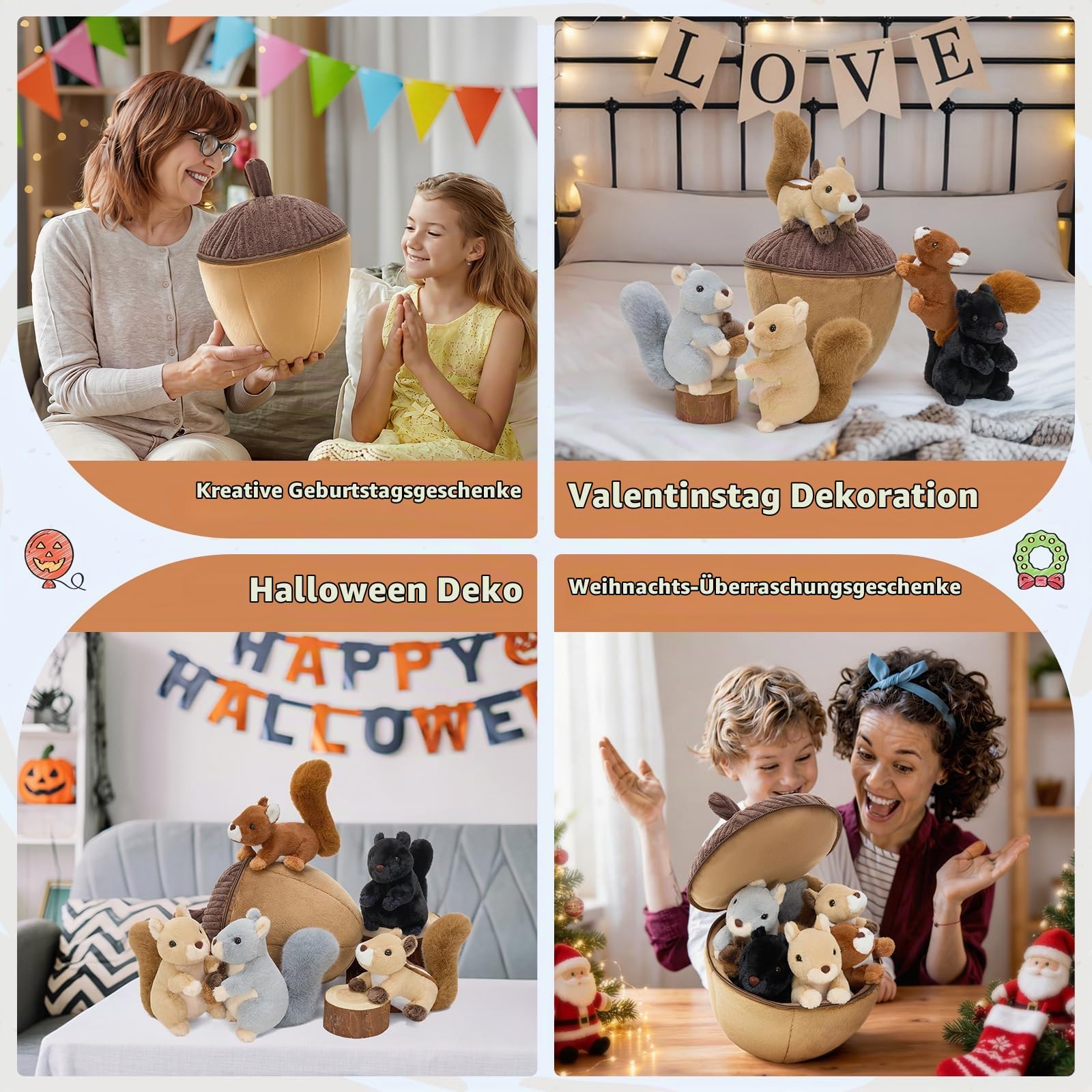 MaoGoLan 5 stücke süß Eichhörnchen Kuscheltier im Haselnuss, 35cm weich Eichhörnchen Stofftier Plüschtier Spielzeug, Geburtstag Weihnachten Geschenk für Kinder Baby