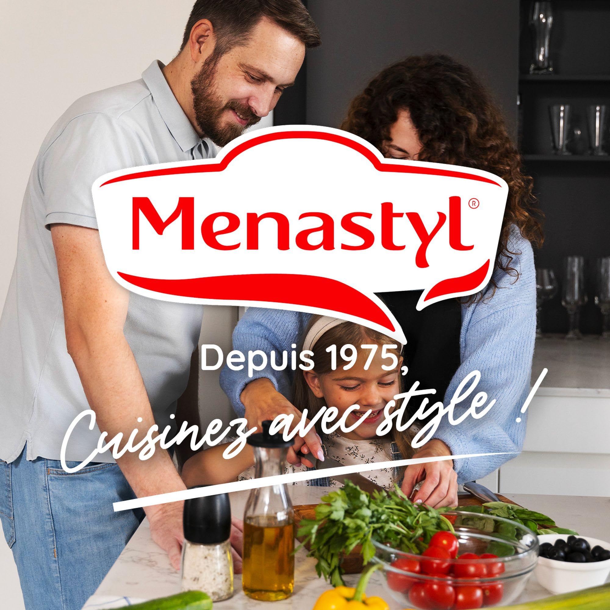 MENASTYL - Batterie de Cuisine Empilable - Gamme The Super Ball - 98% d'Aluminium Recyclé - Compact - Revêtement Céramique Antiadhésif - Tous Feux dont Induction - Couleur Rose - 8 Pièces