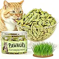 Cat Grass Treats for Hairball Control – Natural Chicken & Catnip Biscuits, Low-Calorie Healthy Snacks for Indoor Cats, Digestive & Dental Care (3.53 oz, Chicken)