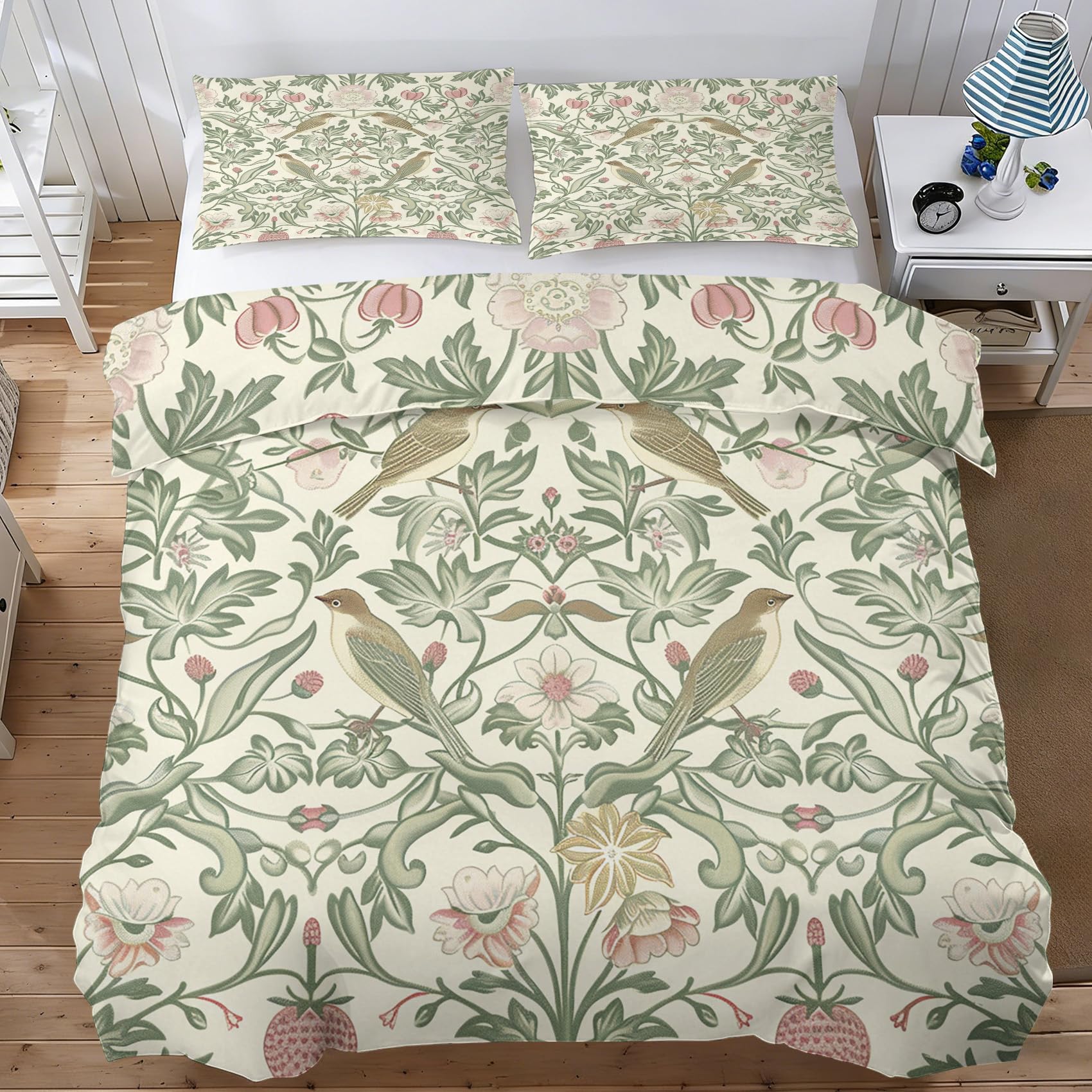 Housse de couette 160x200 William Morris | Parure lit double avec 2 taies d'oreiller wl22