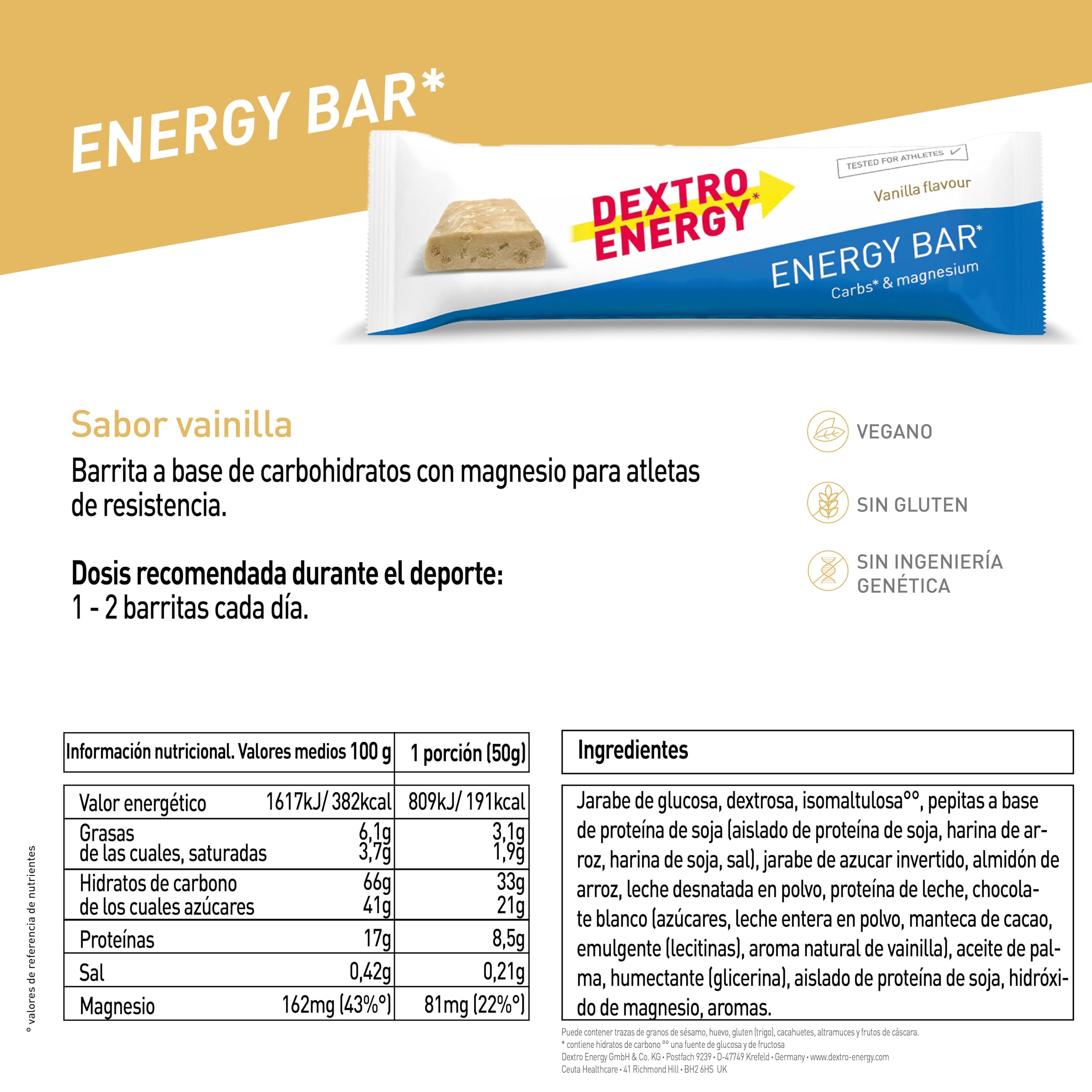 Dextro Energy Barra Energética Sabor Vainilla - 24x50g Pack Familiar