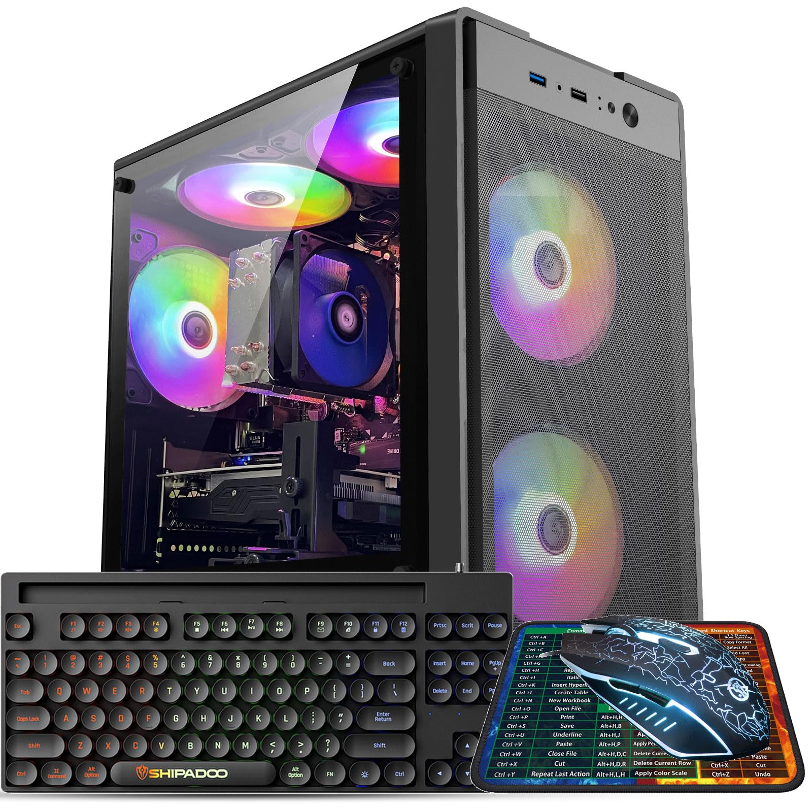 Gaming PC Computer Desktop,AMD Ryzen 5 5500 up to 4.2GHz, Radeon RX 590 8G, 16G DDR4, 1TB SSD, WiFi 6, RGB Fan x5, Tower Computers Windows 11 Home