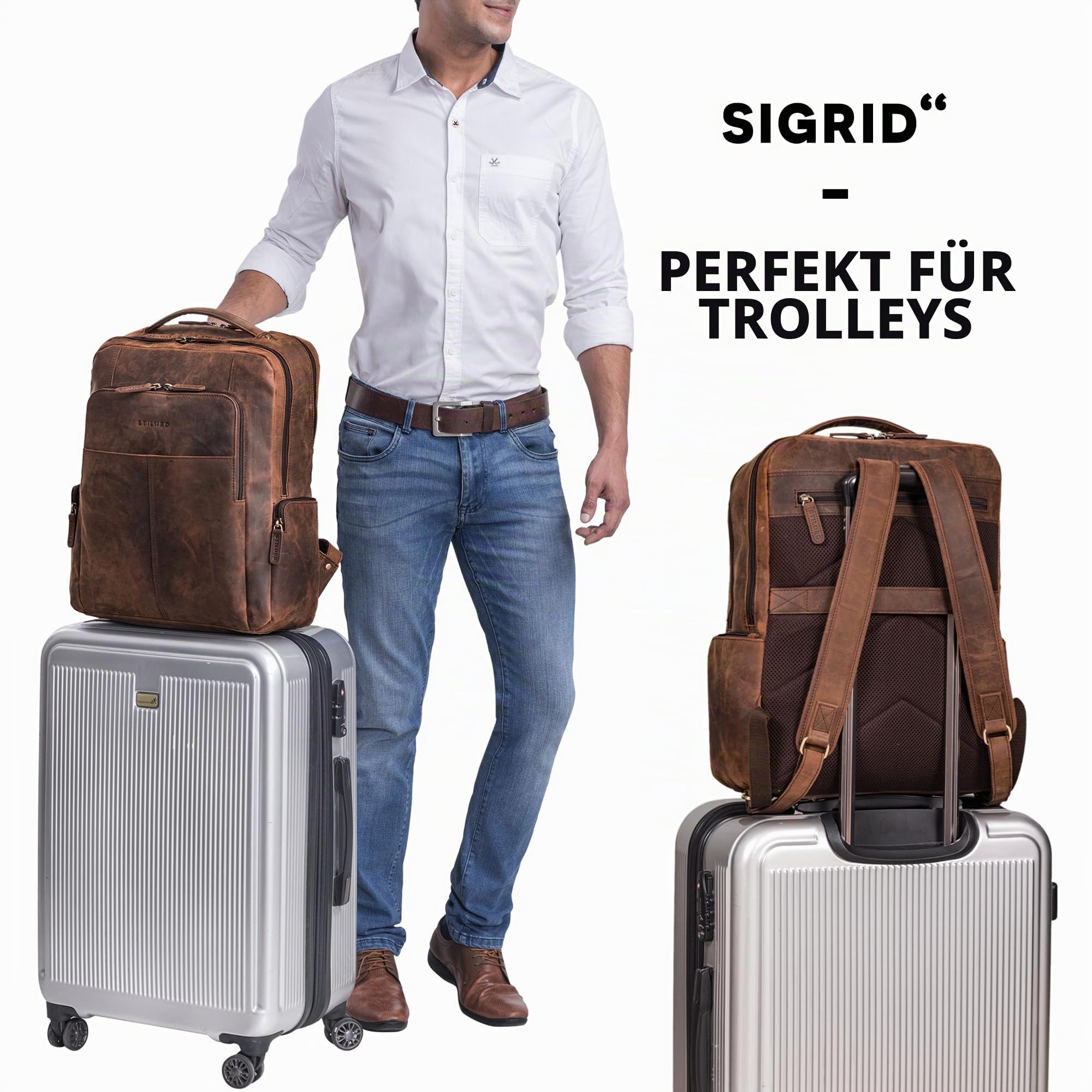 STILORD Sigrid Zeitloser Leder Rucksack mit Laptopfach 17 Zoll Arbeitsrucksack Damen Business Rucksack Herren Echtleder Lehrerrucksack Farbe:Zamora - braun