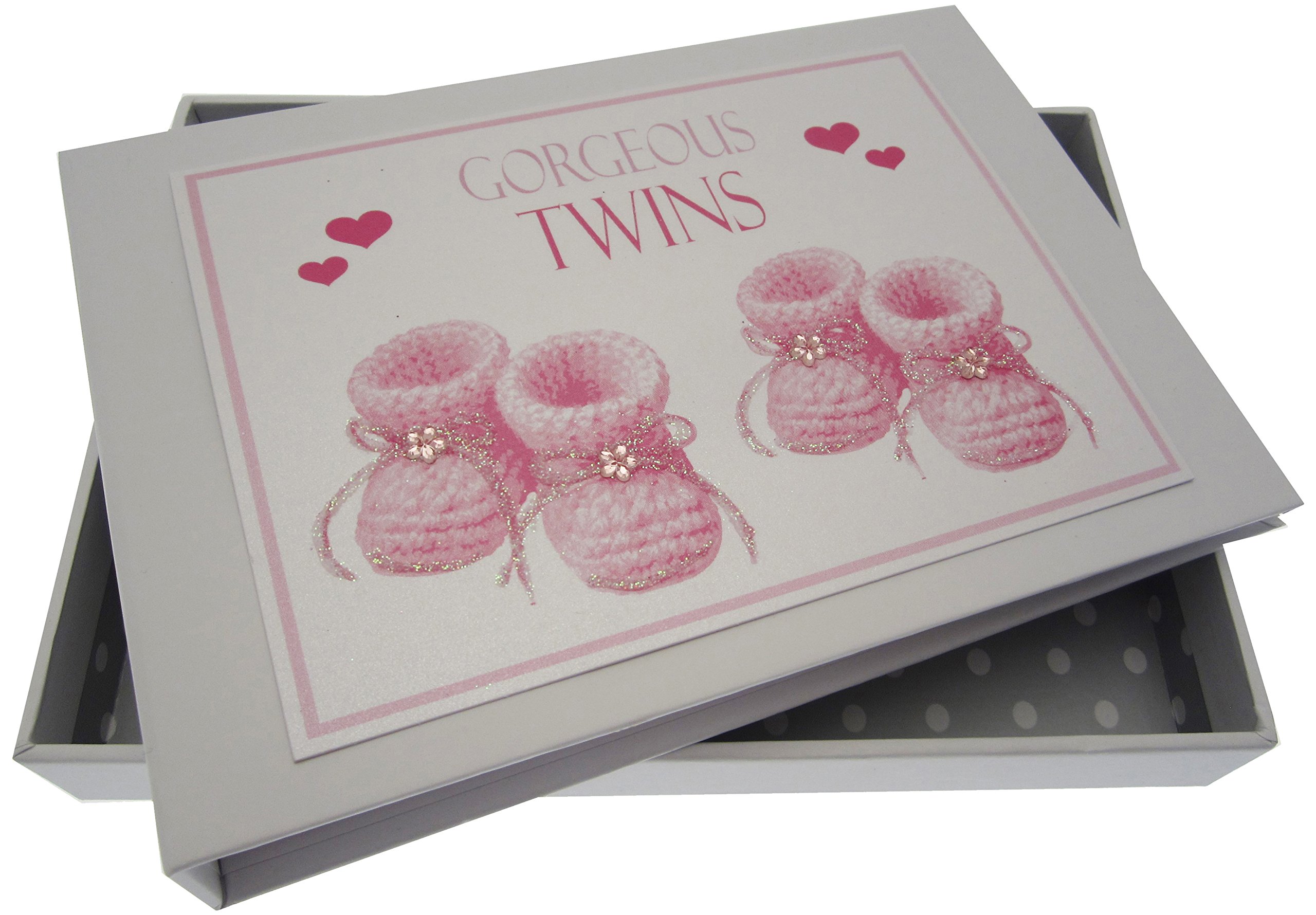 White Cotton Cards Gorgeous Twins, Mini Photo Album, Pink Booties