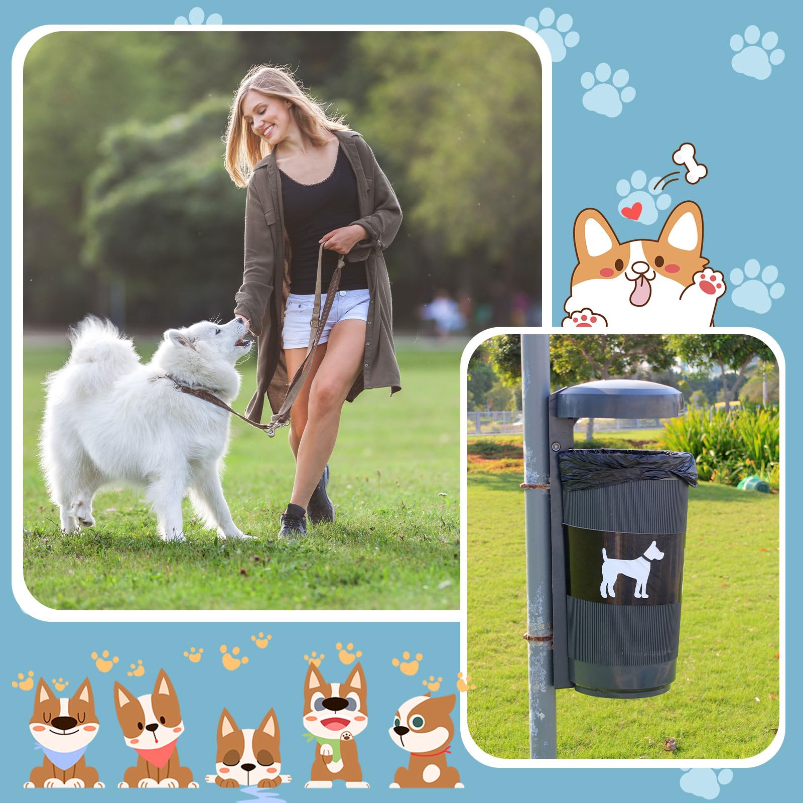 150 bolsas de basura para perros, 26 pulgadas de ancho x 33 pulgadas de largo, bolsa gruesa de alta resistencia (1.1 mil) para cachorros, mascotas al aire libre, caminar y viajar, 3 rollos de