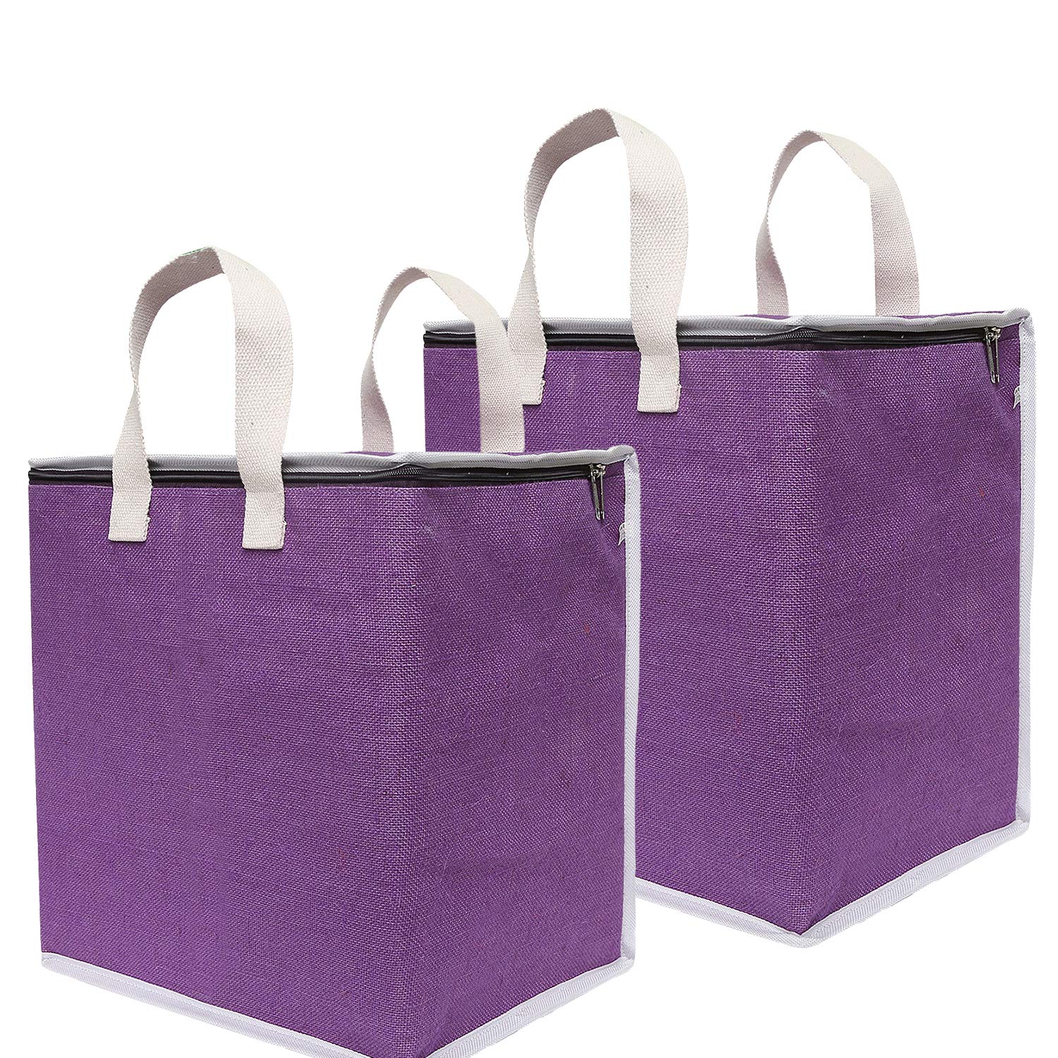 DOUBLE R BAGSDOUBLE R BAGS Jute Shopping Grocery Vegetable Bag with Reinforced Handles , Underbed Storage Bag with Zip (Purple)-Combo of 2
