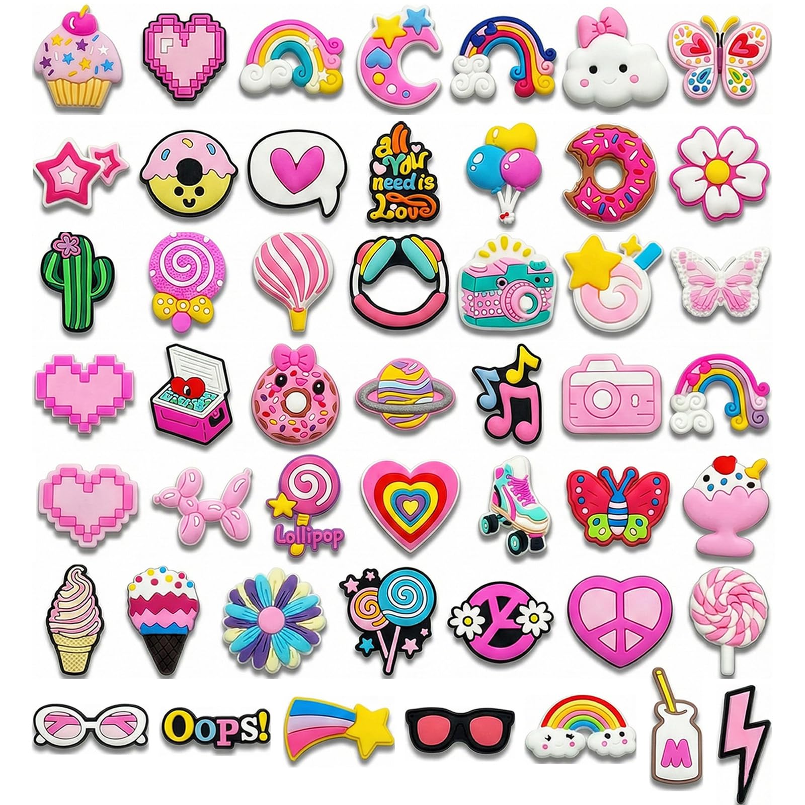 WAQYGZO 50 Pcs Pink Shoe Charms Different Shoes Charms Accessories for Women Cute Icecream Clog Shoes Decoration Aesthetic Shoe Charm for Party Favors