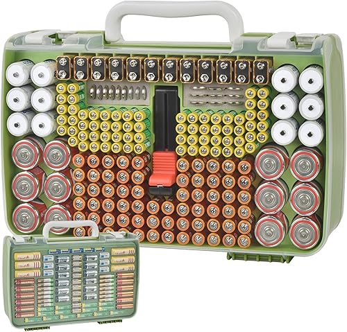 Organizador de baterías con doble cara, caja de garaje con comprobador. Contenedor de baterías para 269 piezas AA AAA AAAA 3A 4A 9V C D Lithium