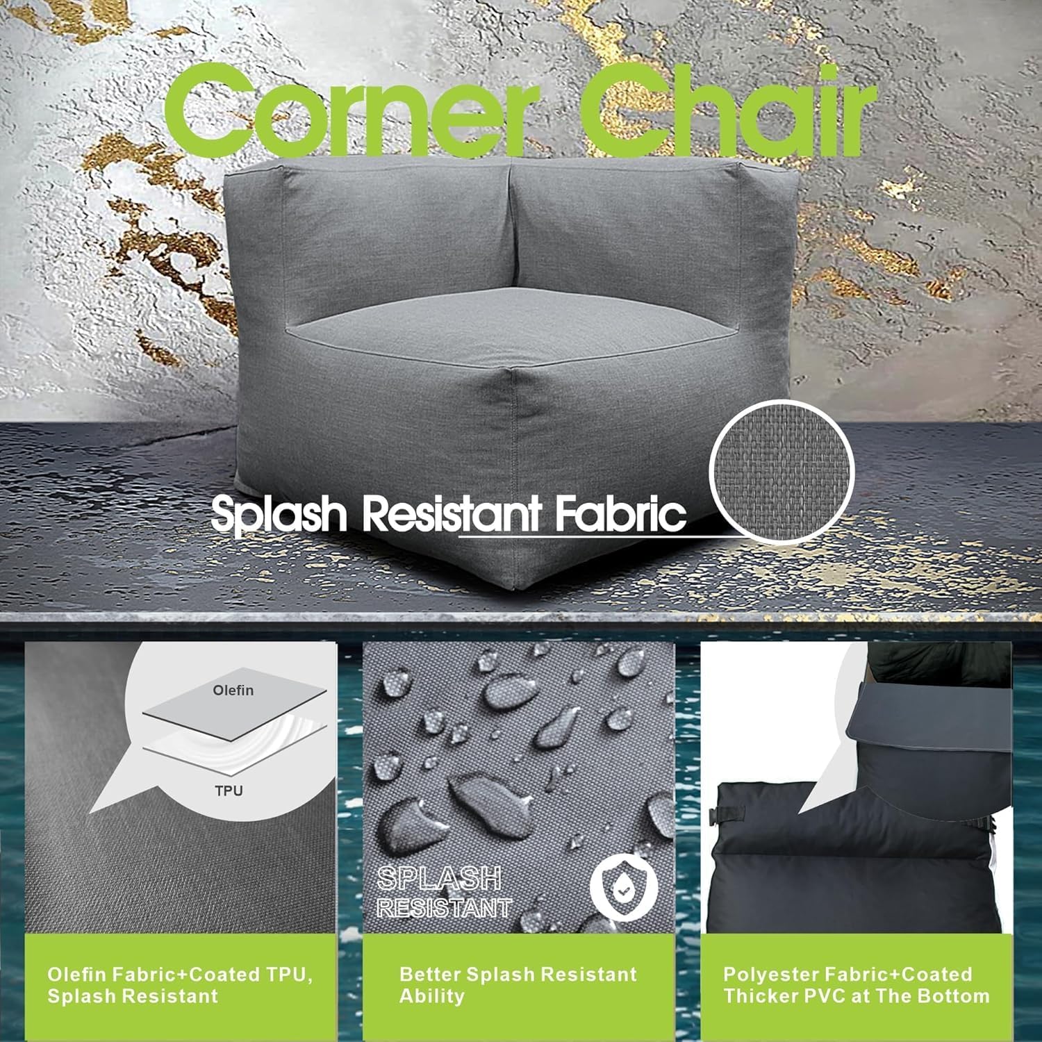 Dineli Modern Arm-Rest Chair Coner Chair Outdoor Furniture Comfy Patio Couch Sofa Outdoor Bean Bag Chair Creating a Unique Patio Garden Modular Contemporary Sofa Lazy Sofa for Outside - Dark Gray | Dark Gray, Comfy Patio Couch, Modular, Contemporary, Lazy Sofa, Garden Furniture