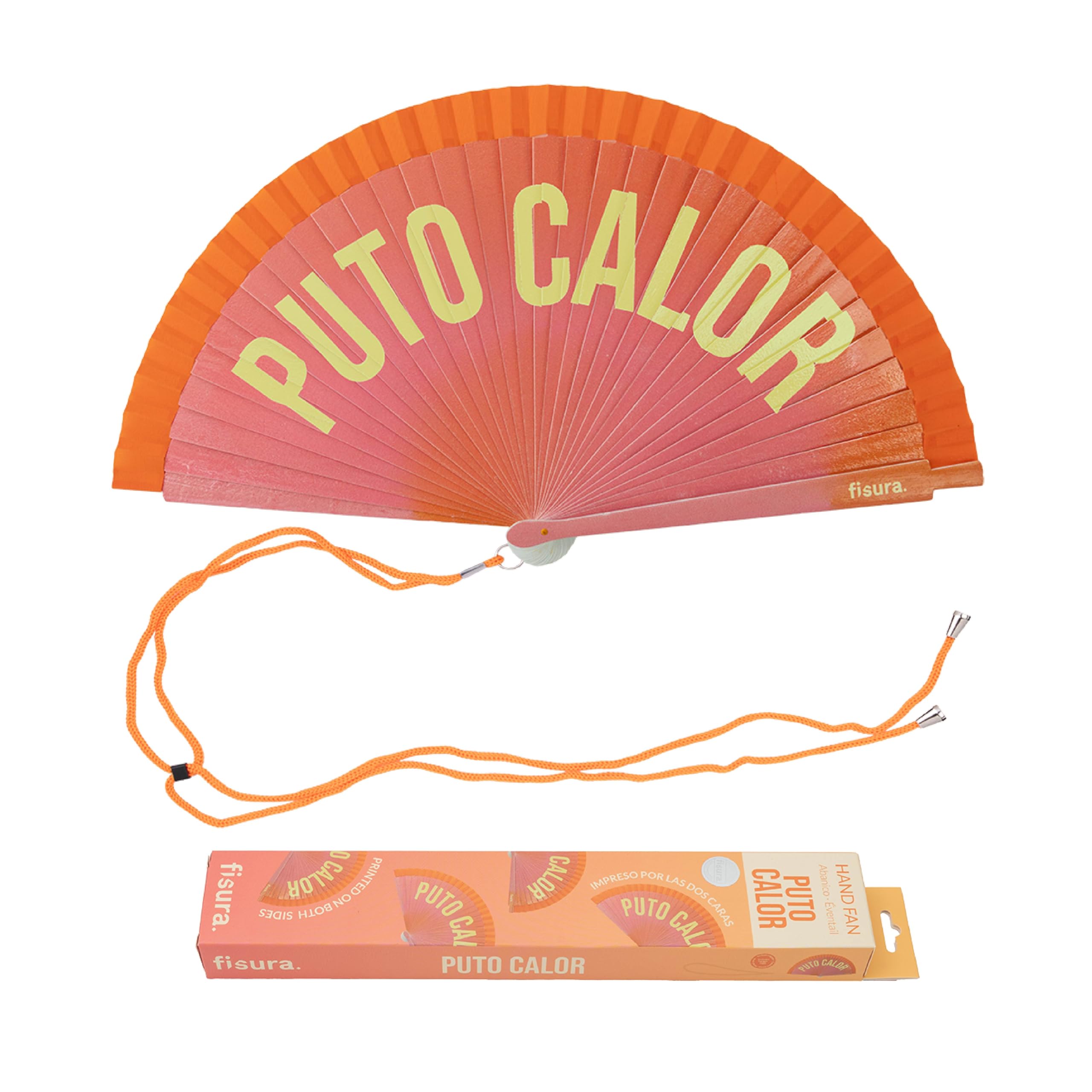 Fisura Original fan with message. Modern and colourful reversible wooden fan. Hand fan. Hanger included. Dimensions: 42.5 x 23 cm, Heat, Gradient, One size