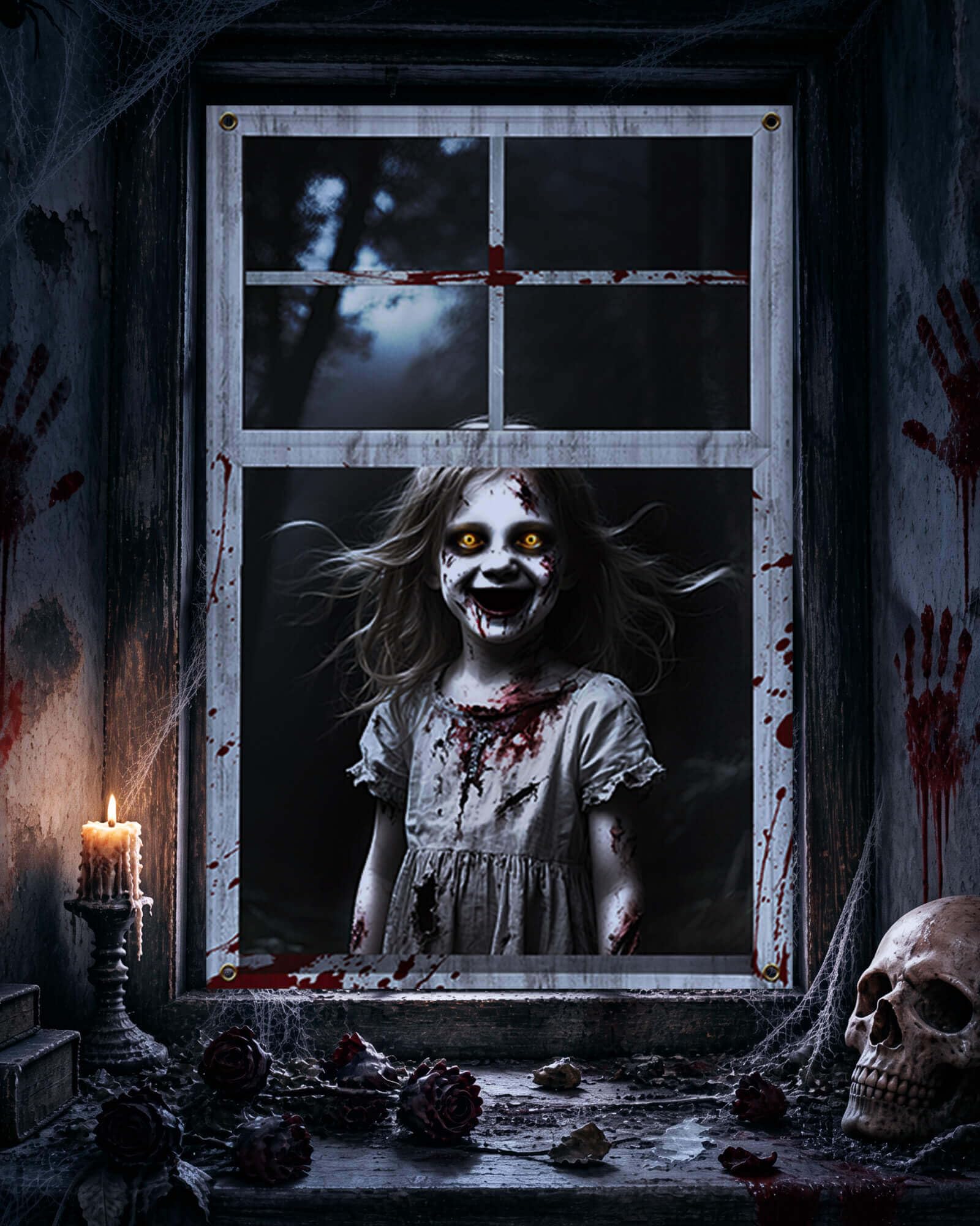 YUSPENYE Halloween-Fensterabdeckung, Dekoration, gruseliger Geistervorhang