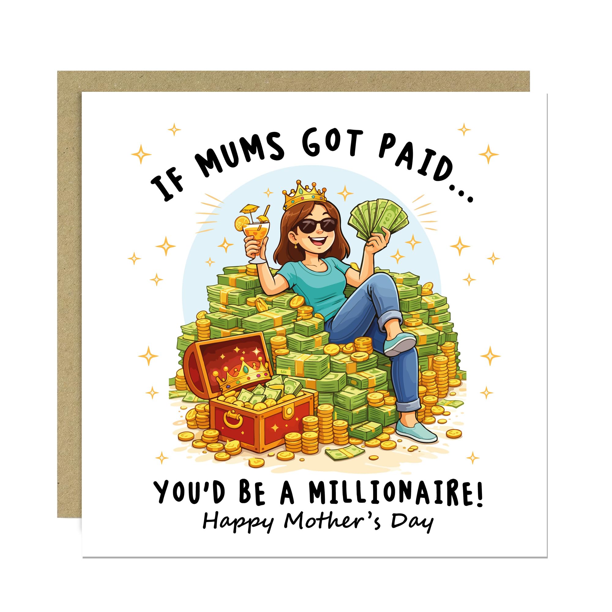 RED OCEAN Hilarious Mothers Day Card, Mum Card From Daughter Son, Youd Be A Millionaire, Funny Mum Card With Kraft Envelope, Thank You Cards For Her