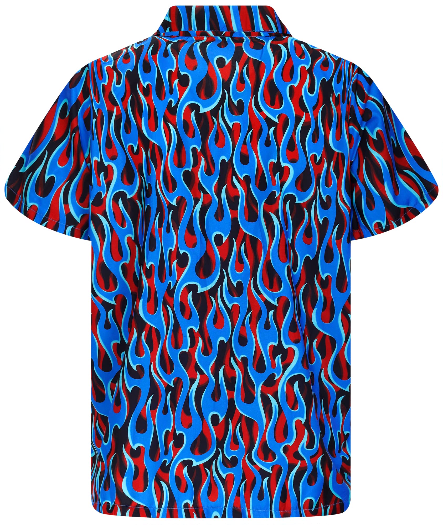 King Kameha Men's Flames-Allover-Design-Blue Funky Hawaiian Shirt, Shortsleeve, Flames Allover, Blue, 5XL