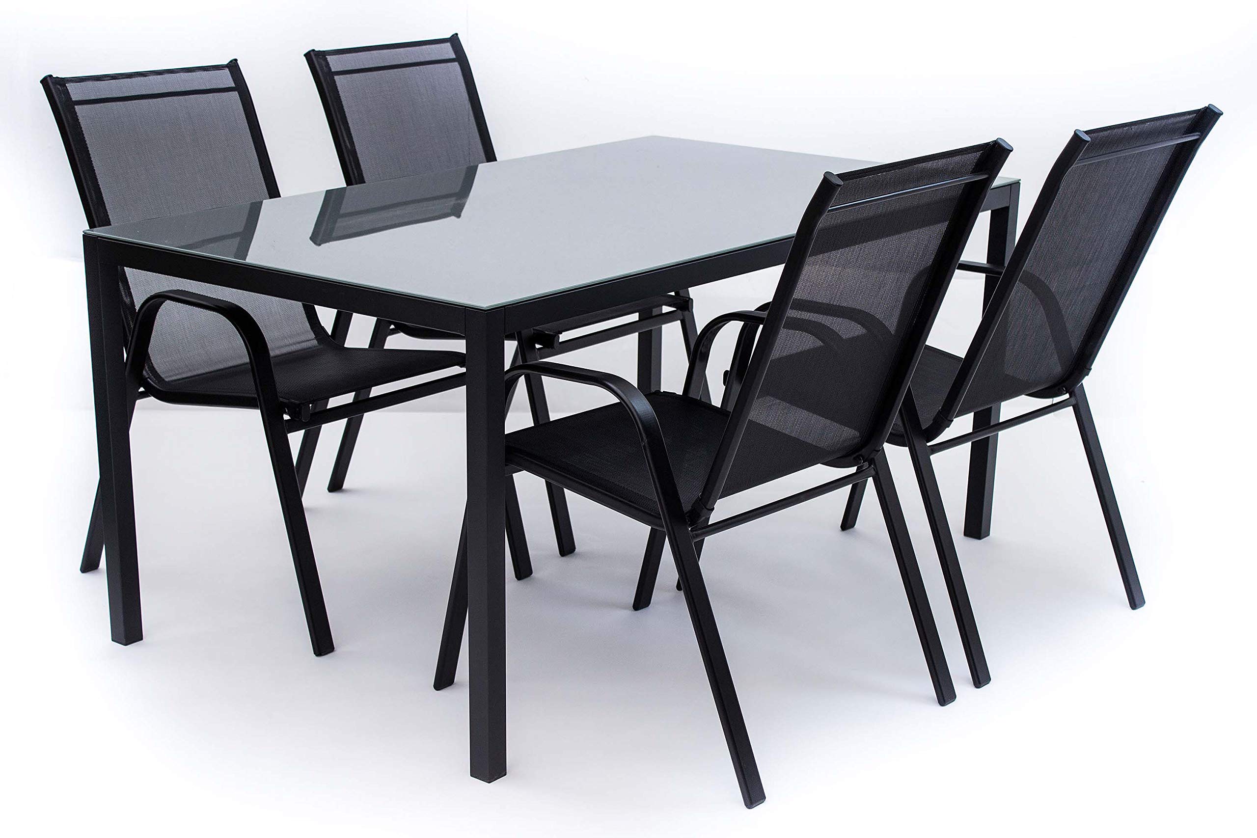 AVANTI TRENDSTORE - Sedico - Tavolo da giardino, in metallo nero con superficie in vetro grigio. Disponibile in 2 diverse misure. (LAP 150x72x90 cm)
