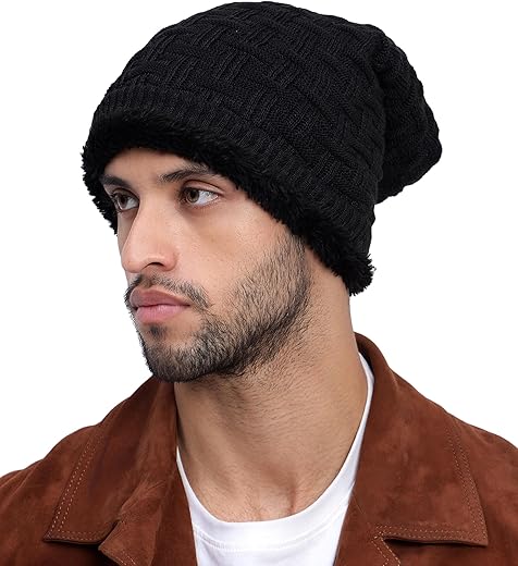 FREECULTR Unisex Premium Beanie Cap for Men Women Skull Slouchy Winter Woolen Knitted Inside Fur Caps (Pack of 1)