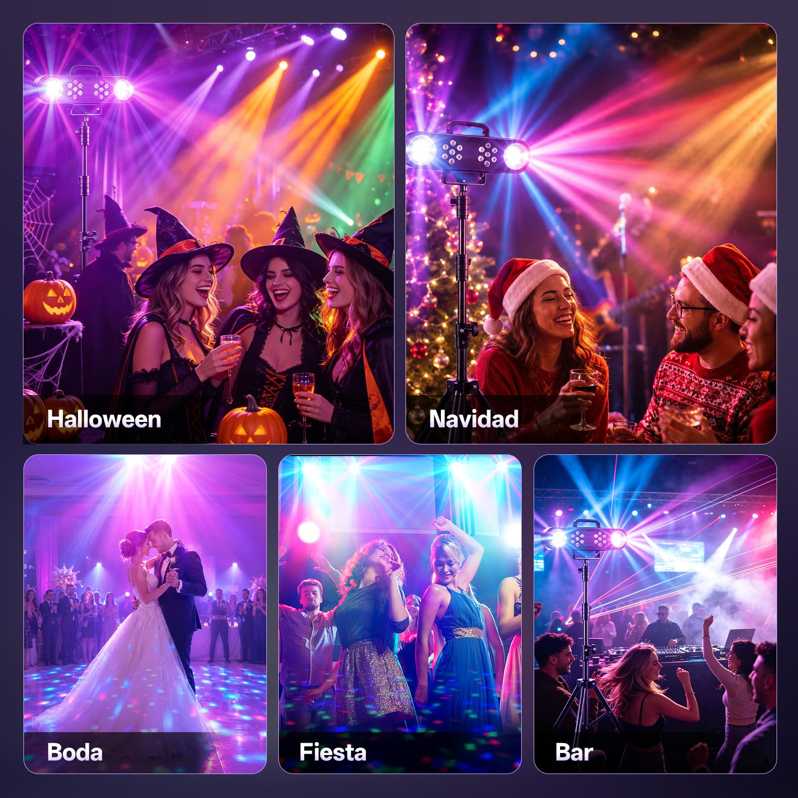 Luz De Discoteca 4 En 1 Con Soporte, Bolas De Discoteca, Luces Par y Mando a Distancia,Sistema De Iluminación De Escenario Con Sonido Activado, y Bolsa De Transporte,Para Bar, Mudanza, Boda, Halloween