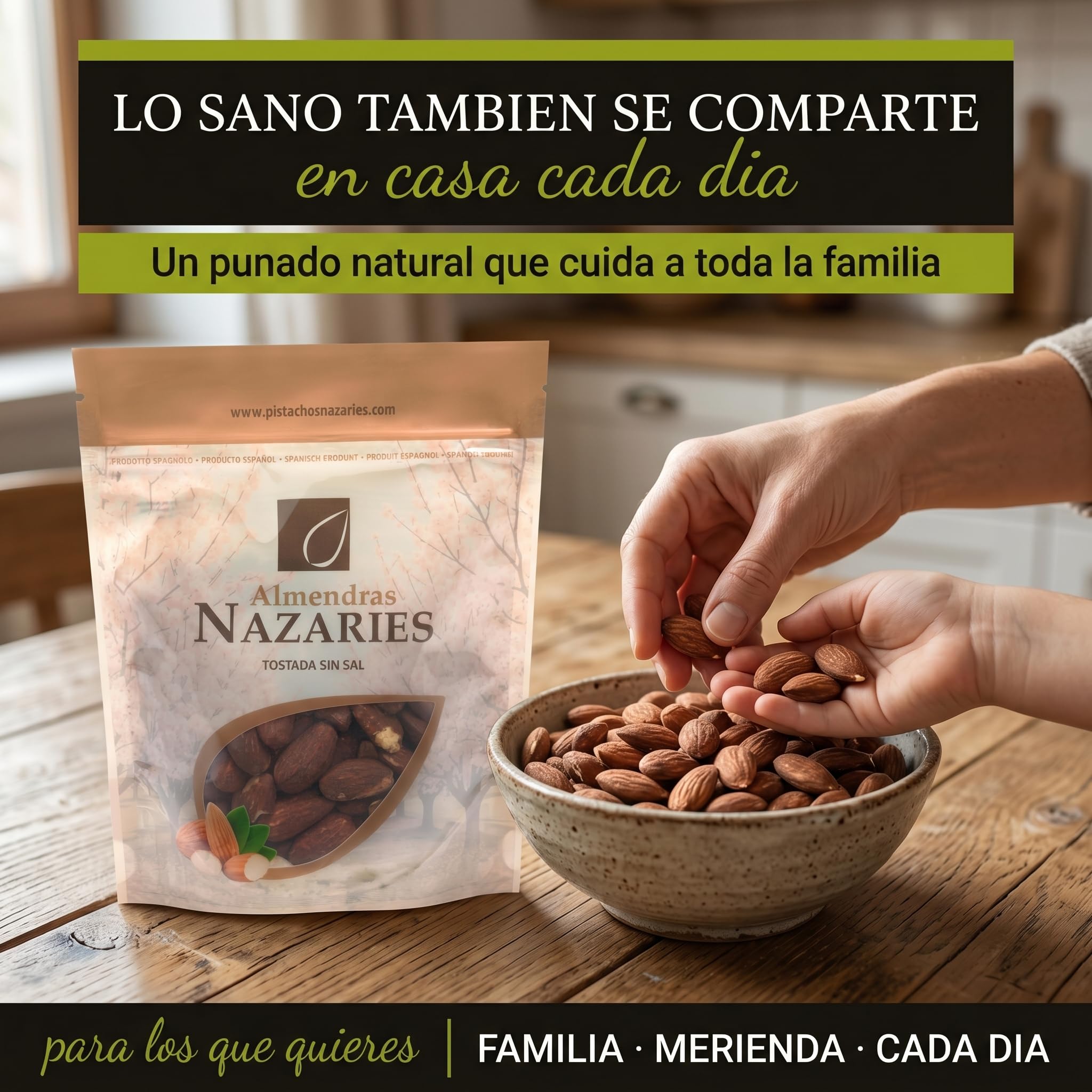 ALMENDRAS NAZARIES Almendras Tostadas sin Sal con Piel Naturales 6 x 150 g Españolas variedad Belona 900 g Cultivo Propio en Andalucia 100% Almendra Fruto Seco Sin Gluten Snack Saludable Para Picar