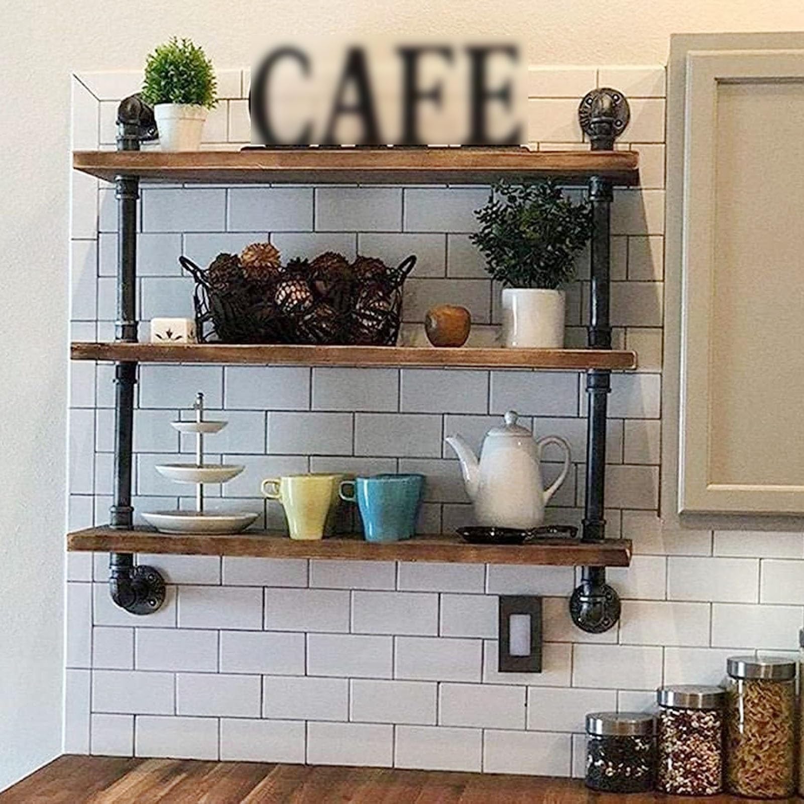 Amazon.com: Industrial Iron Pipe Shelving Wall Mounted, Floating