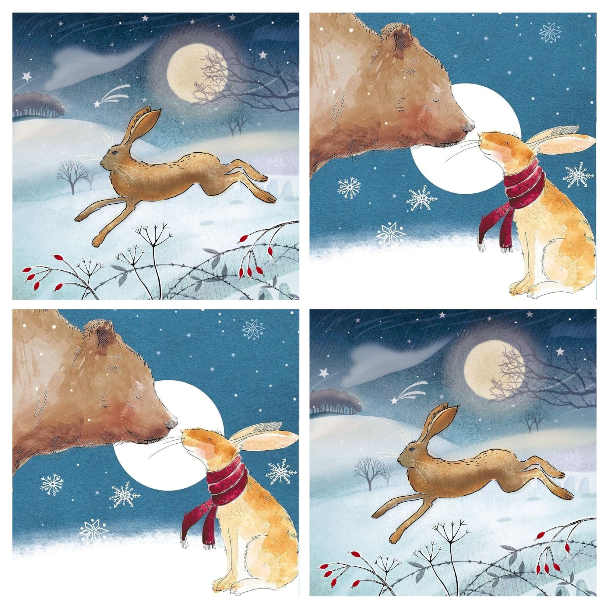 GBCC Charity Christmas Cards Box of 20 - Festive Hare & Bear in Snow - Assorted Premium Greeting Cards Multipack with Envelopes - 10 Each of 2 Designs - Supporting UK Charities