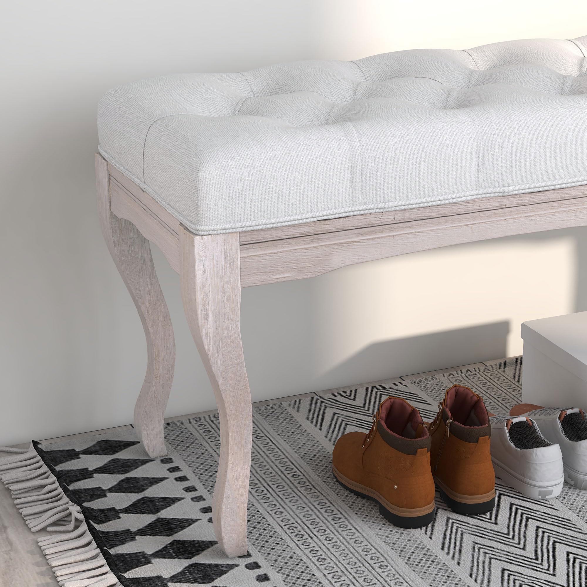 HOMCOM Taburete Pie de Cama Banco para Pie de Cama con Pies de Madera y Asiento Acolchado Carga 120 kg Banqueta de Dormitorio para Entrada Pasillo 110x37x49 cm Crema