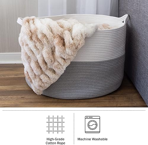Miniatura 3 de Home-Complete - Cesta extragrande de cuerda de algodón con asas para lavandería, mantas, almohadas y almacenamiento de juguetes, cestas para