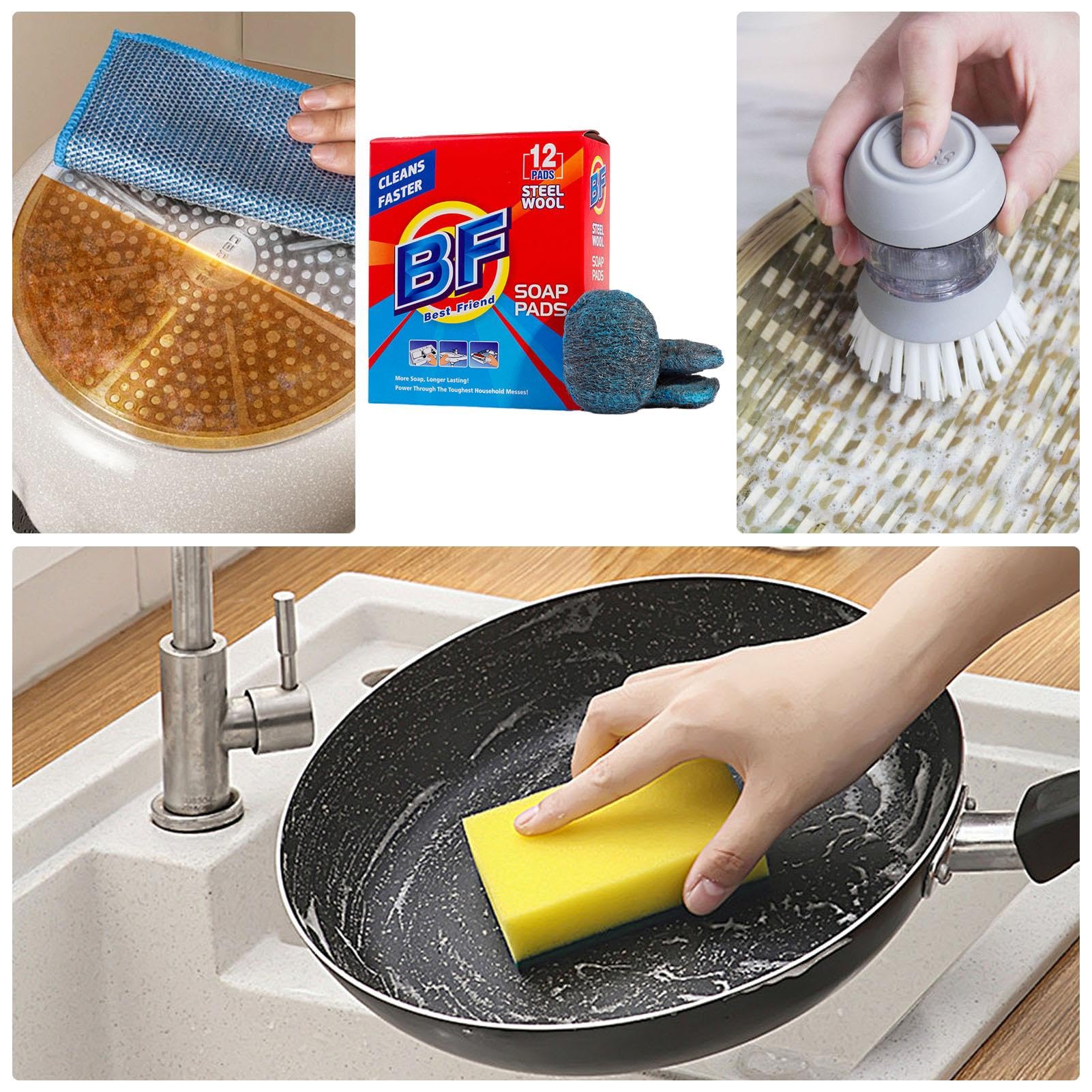 12 Tampons Récurants En Laine D'acier Savonnés – Pour Plaques De Cuisson, Barbecues, Surfaces Encrassées