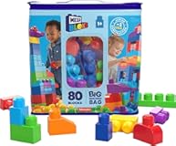 MEGA BLOKS First Builders Toddler Blocks Toys Set&comma; Big Building Bag with 80 Pieces and Storage&comma; Blue&comma; Ages 1&plus; Years