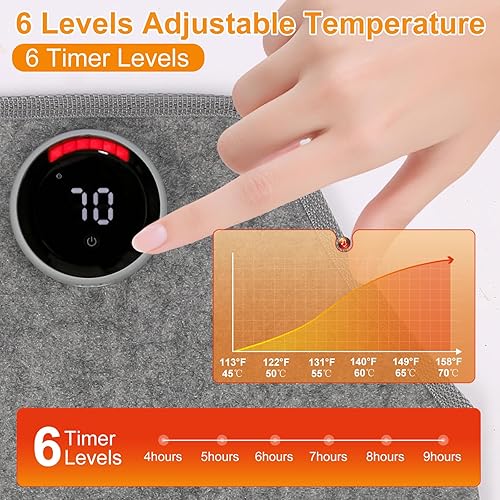 Miniatura 3 de Calentador para debajo del escritorio con manta, calentador de espacio plegable de 5 pliegues con temporizador y termostato, calentador eléctrico de