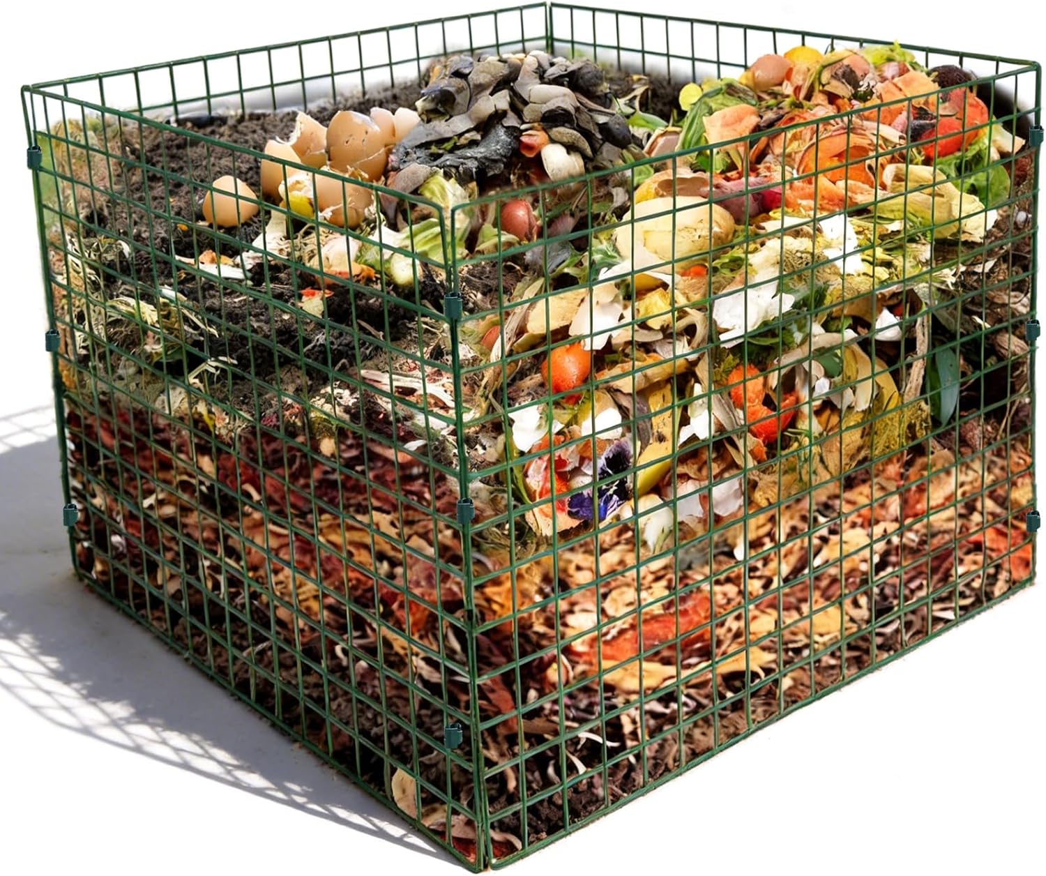 Large Compost Bin Outdoor, Square Mesh Garden Wire Compost Bin for Stacking Leaves and Yard Waste Green 36X36X28 Inches