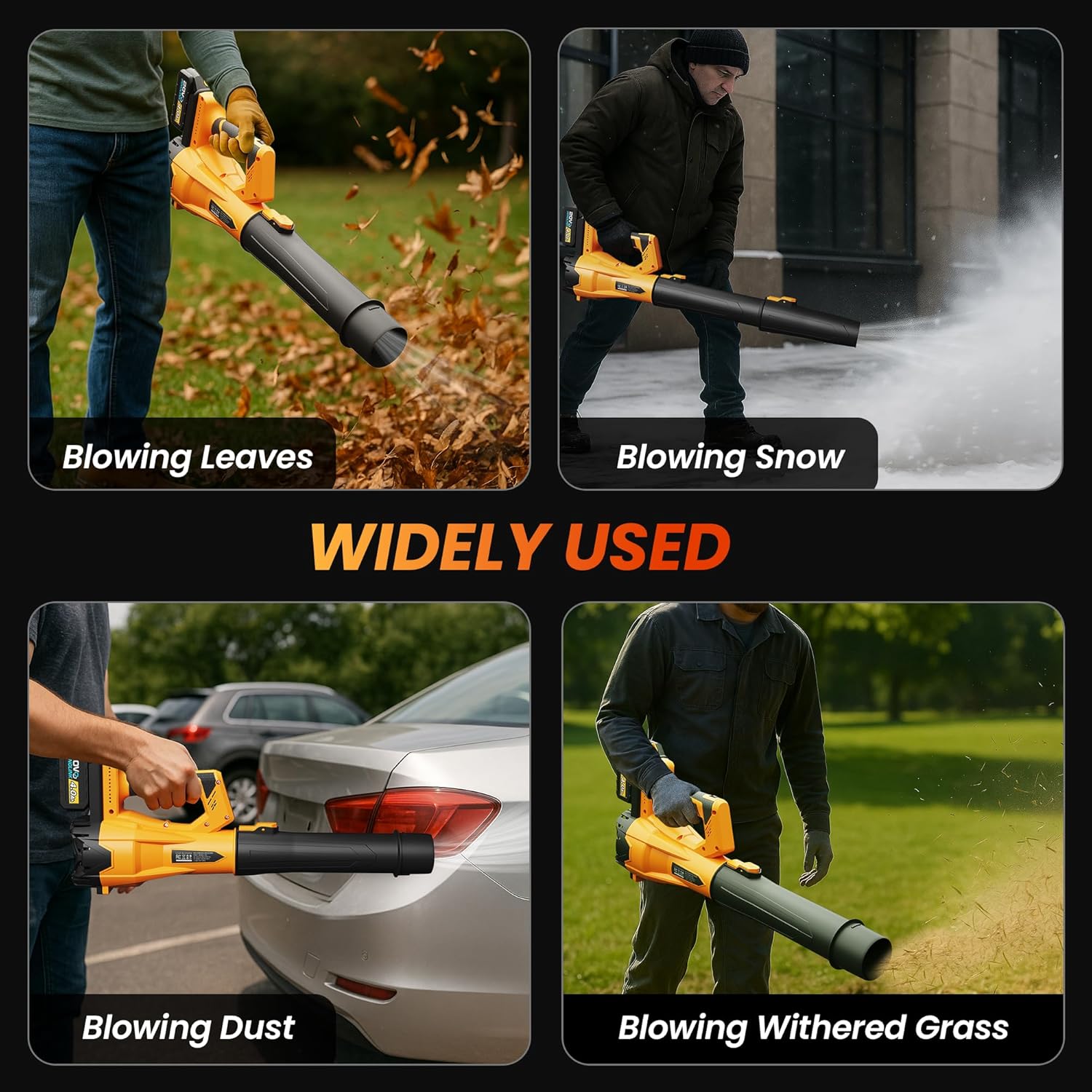 Cordless Leaf Blower with 6 Adjustable Wind Speed, Powerful Electric Leaf Blowers with 2X 4.0Ah Battery and Charger, Lightweight Handheld Leaf Cleaner for Lawn Care, Patio, Leaves Dust Cleaning