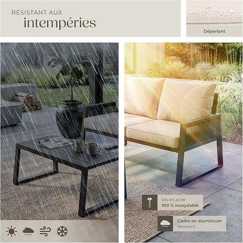 tectake® Set Salottino da Giardino, Telaio in Alluminio Antiruggine, Divano, Cuscini Spessi, Tavolo da Giardino, Regolabile, Set Salotto da Esterno, Design a Corda – Stile 2, 2 Posti + Tavolo - 7