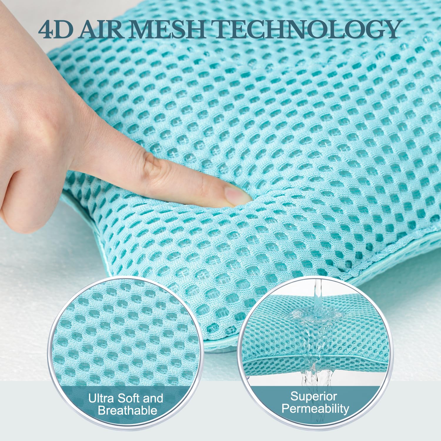 Non Slip Bath Pillow with 4 Suction Cups, Quick-Drying Air Mesh