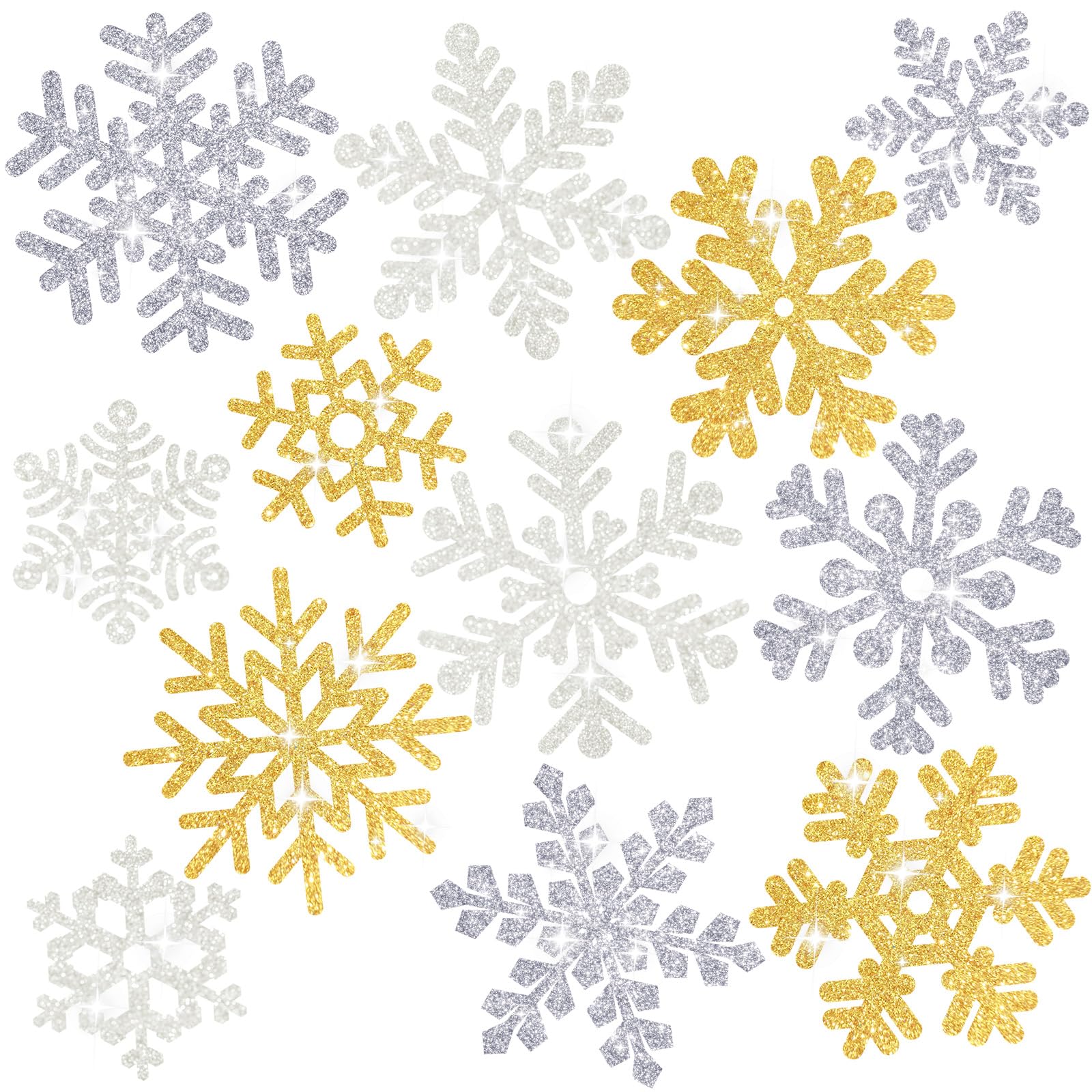 Découpes de flocon de neige de Noël Whaline lot de 48 pièces argent blanc doré pour déco