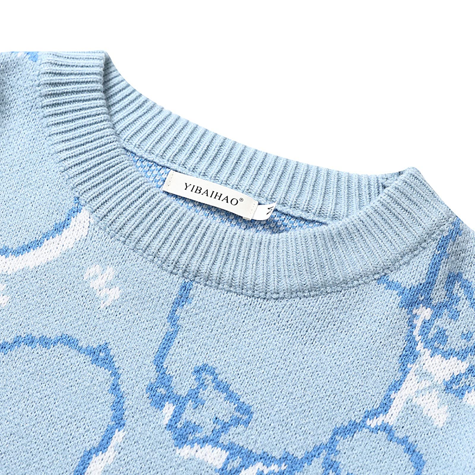Męski sweter z okrągłym dekoltem uroczy mały owca nadruk koszula z długim rękawem pasująca dla par na co dzień dzianinowa bluza unisex