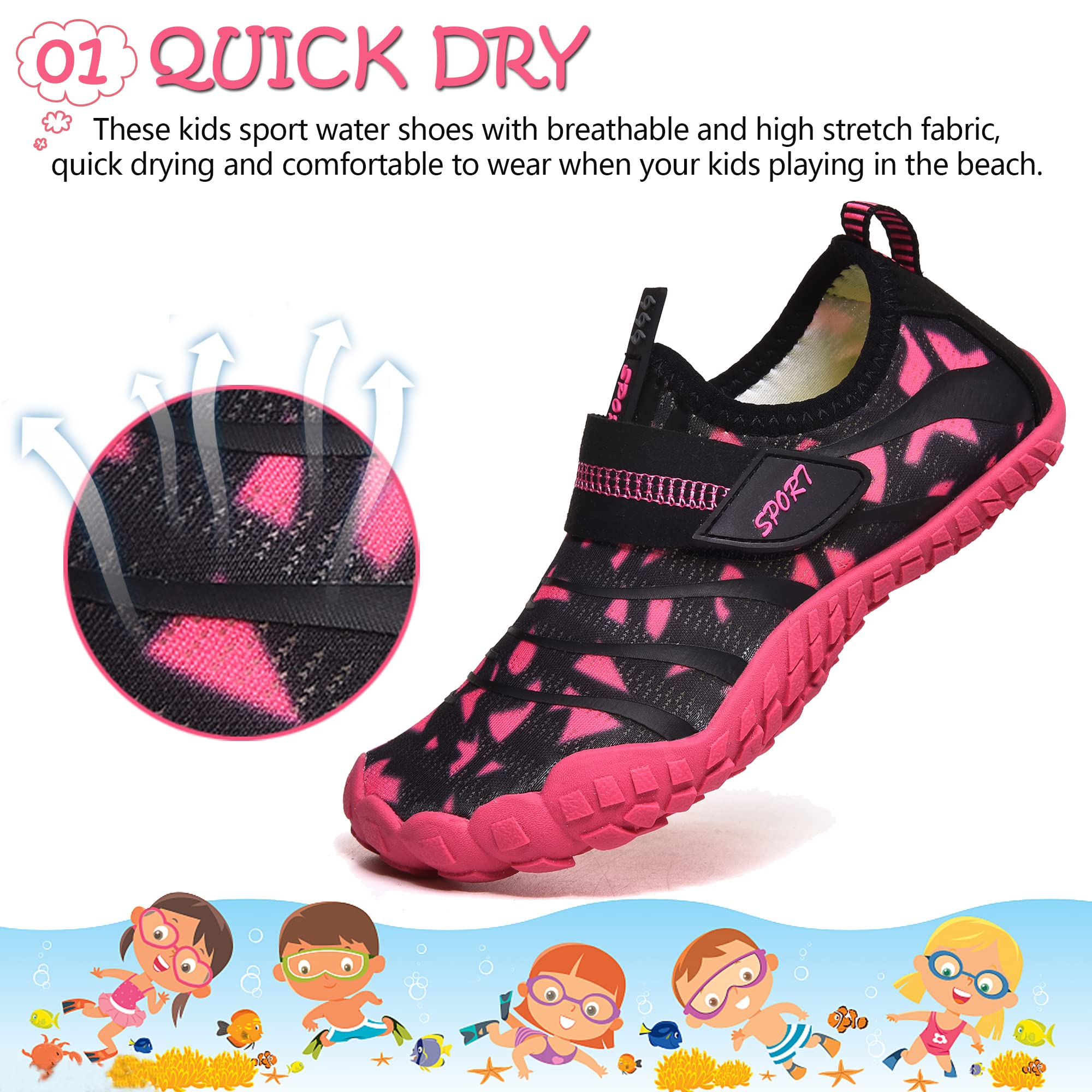 Wasserschuhe für Kinder, Jungen, Mädchen, Strandschuhe, Aqua, Schwimmschuhe, Pool, Barfußschuhe, schnell trocknend, leicht, Kinder, Surfen, Tauchschuhe, schwarz/rot, 36 EU